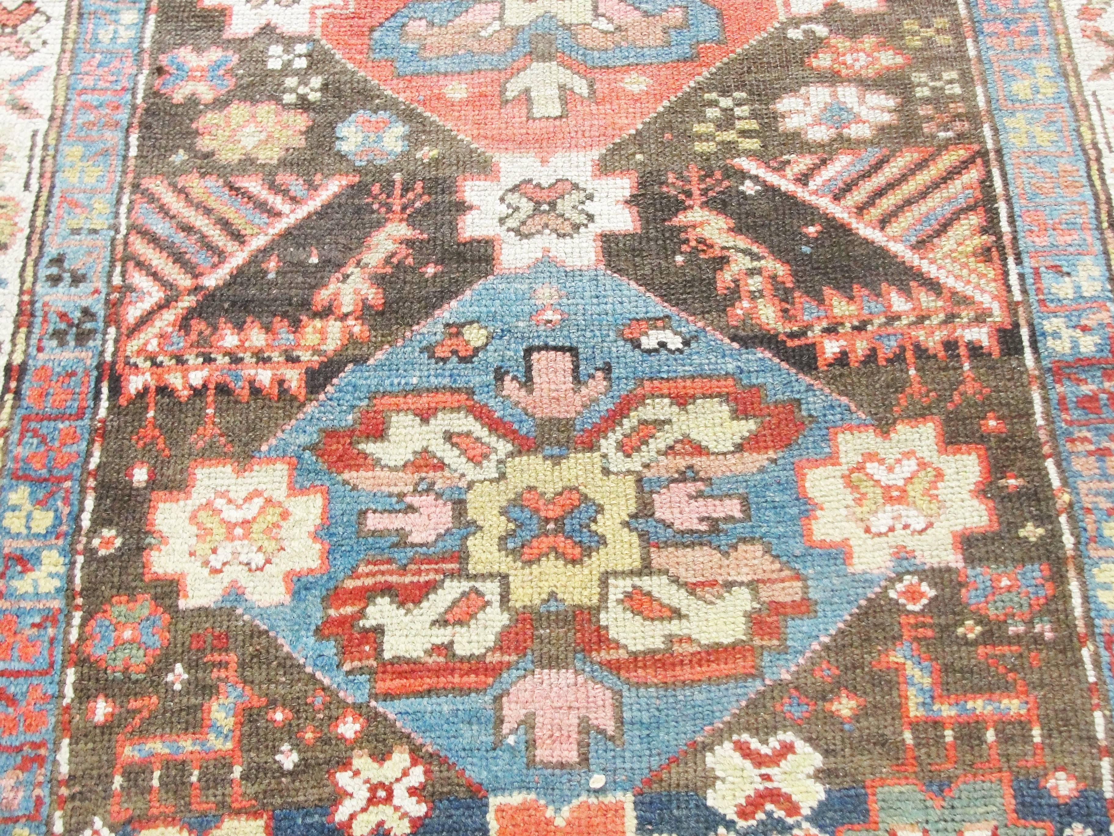 Wool Unusual Antique Caucasian Oriental Rug