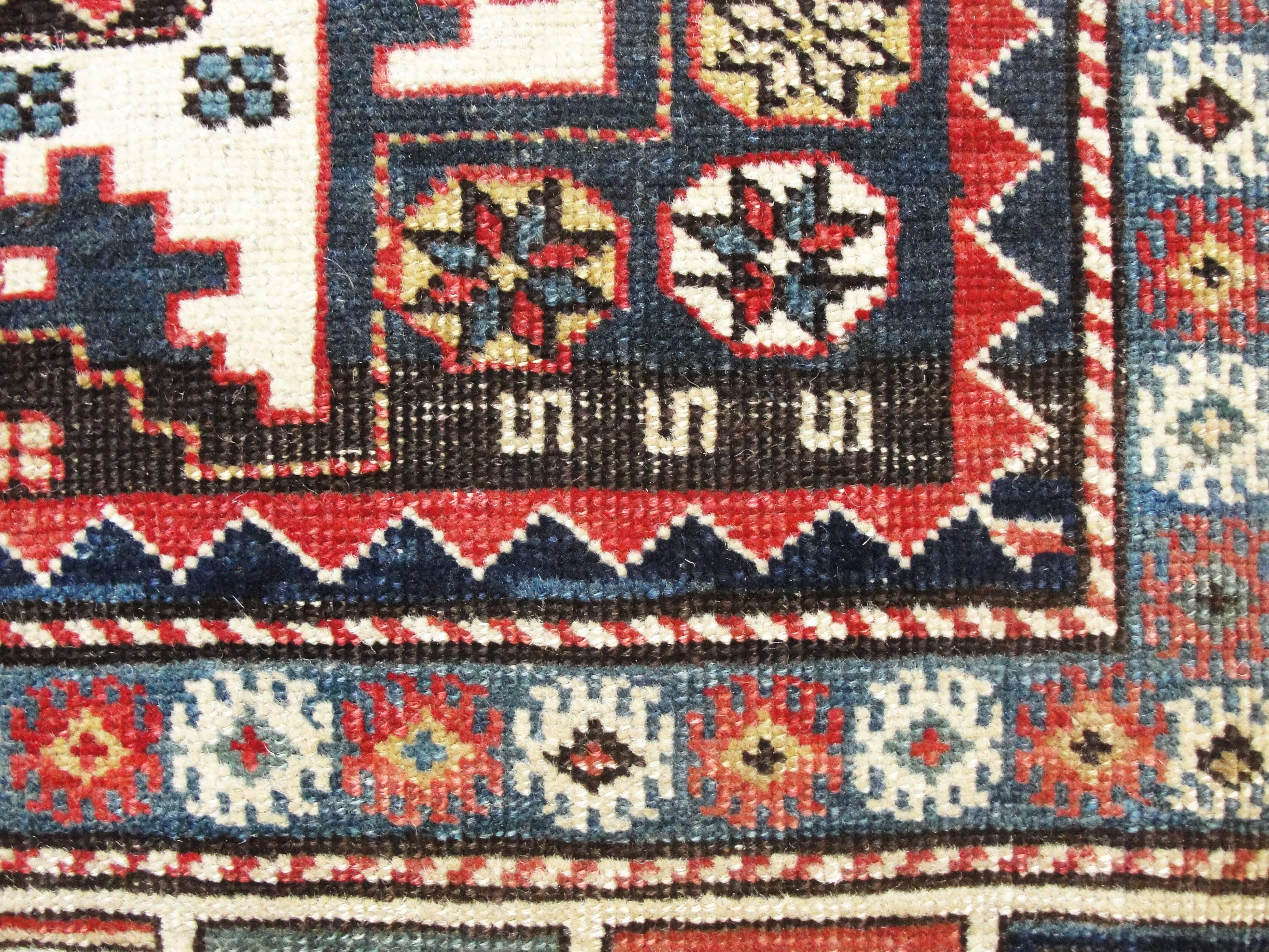 Noué à la main Tapis caucasien ancien Lesghi Star, 3'3