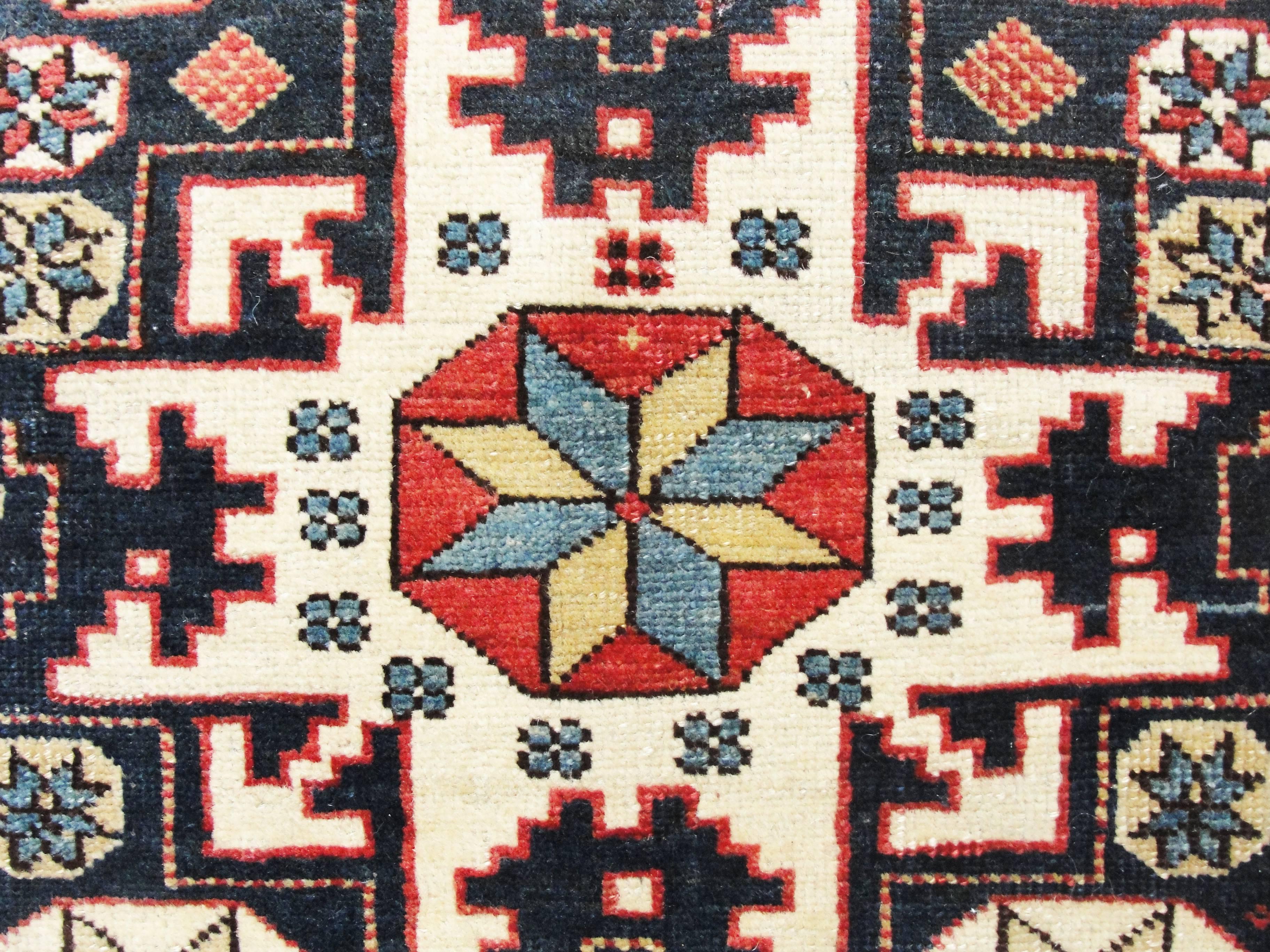 Hand-Knotted Antique Caucasian Lesghi Star Rug, 3'3