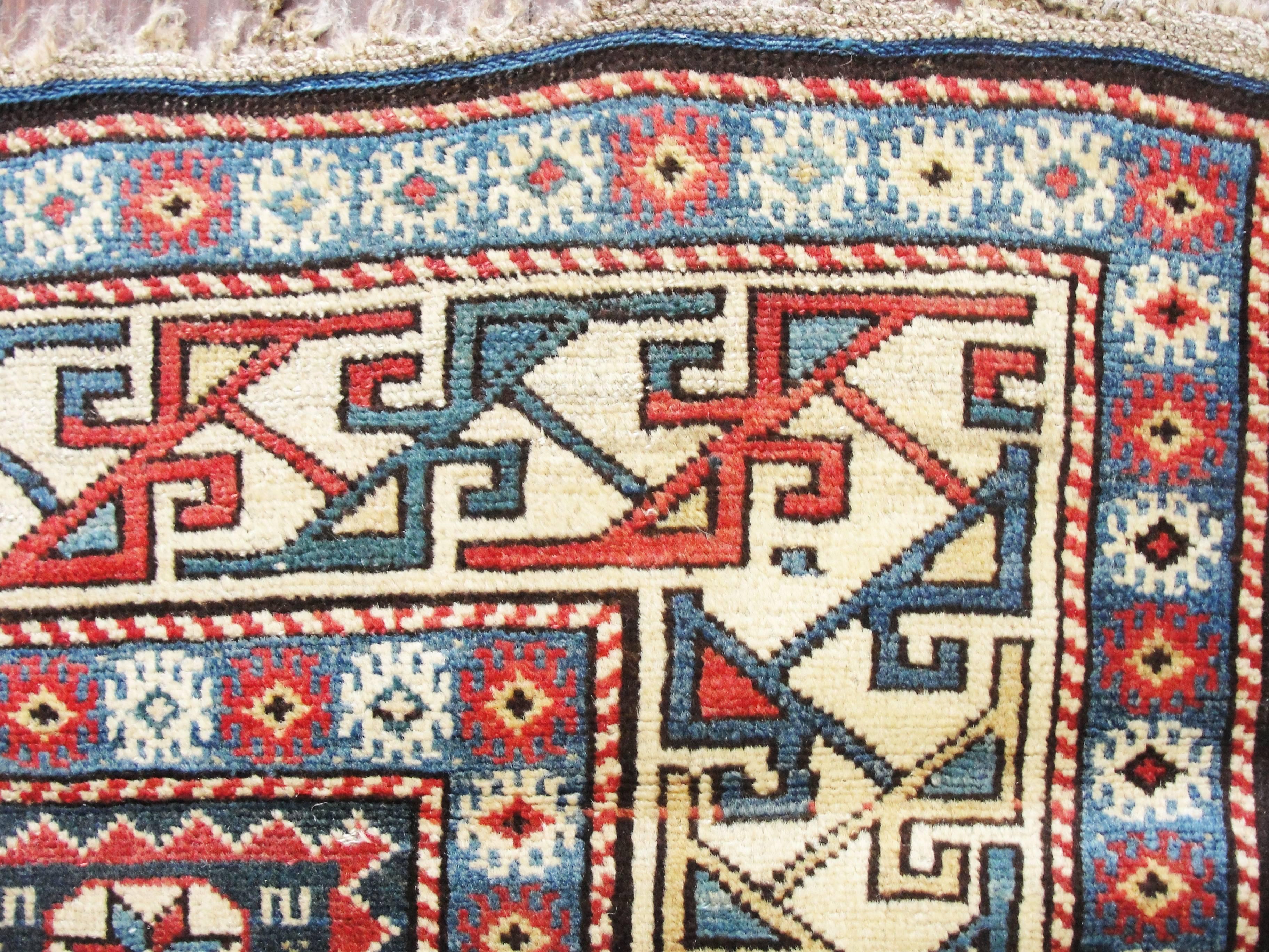Antique Caucasian Lesghi Star Rug, 3'3