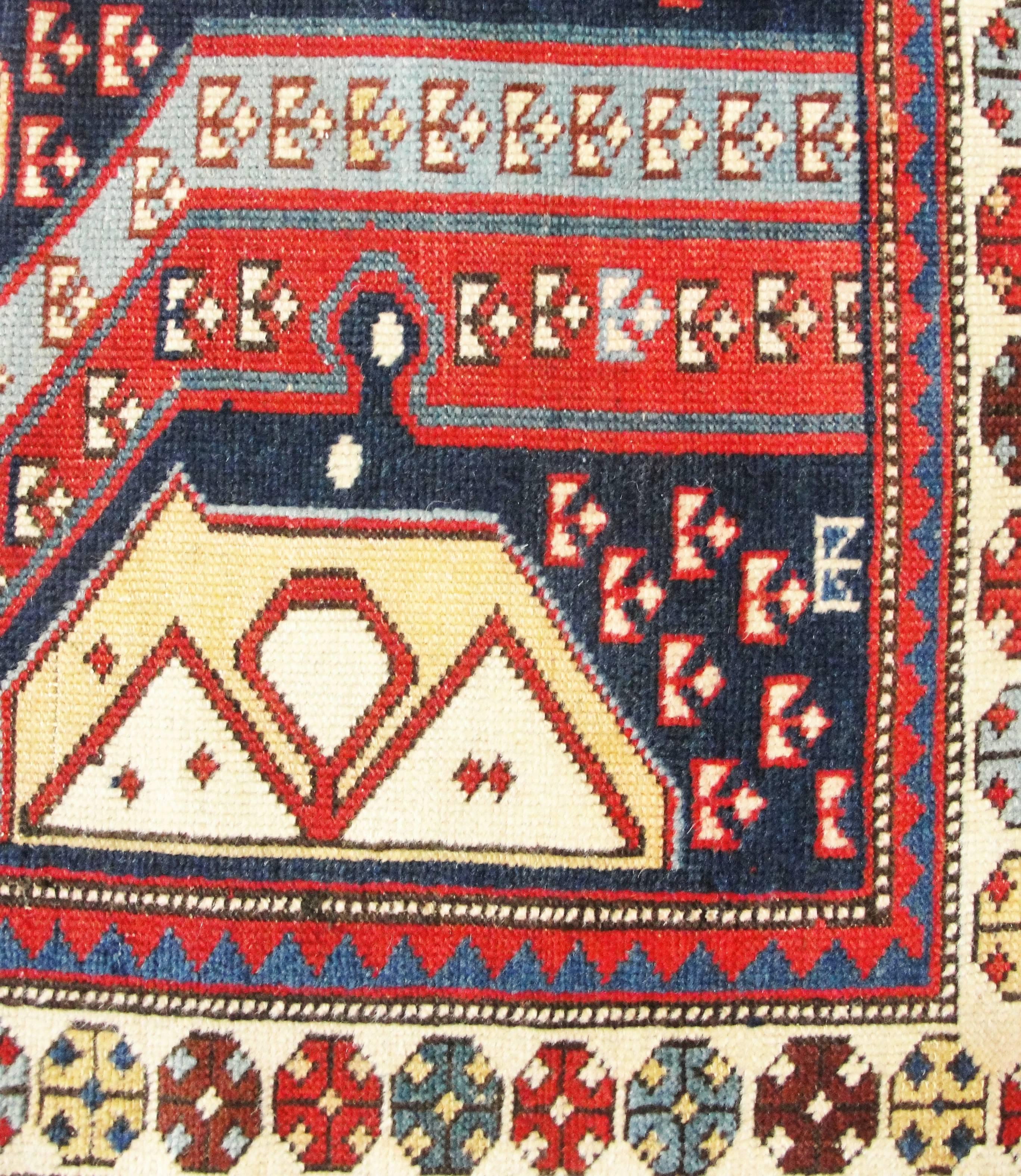 Hand-Knotted  Antique Caucasian Baku Rug, 3'10
