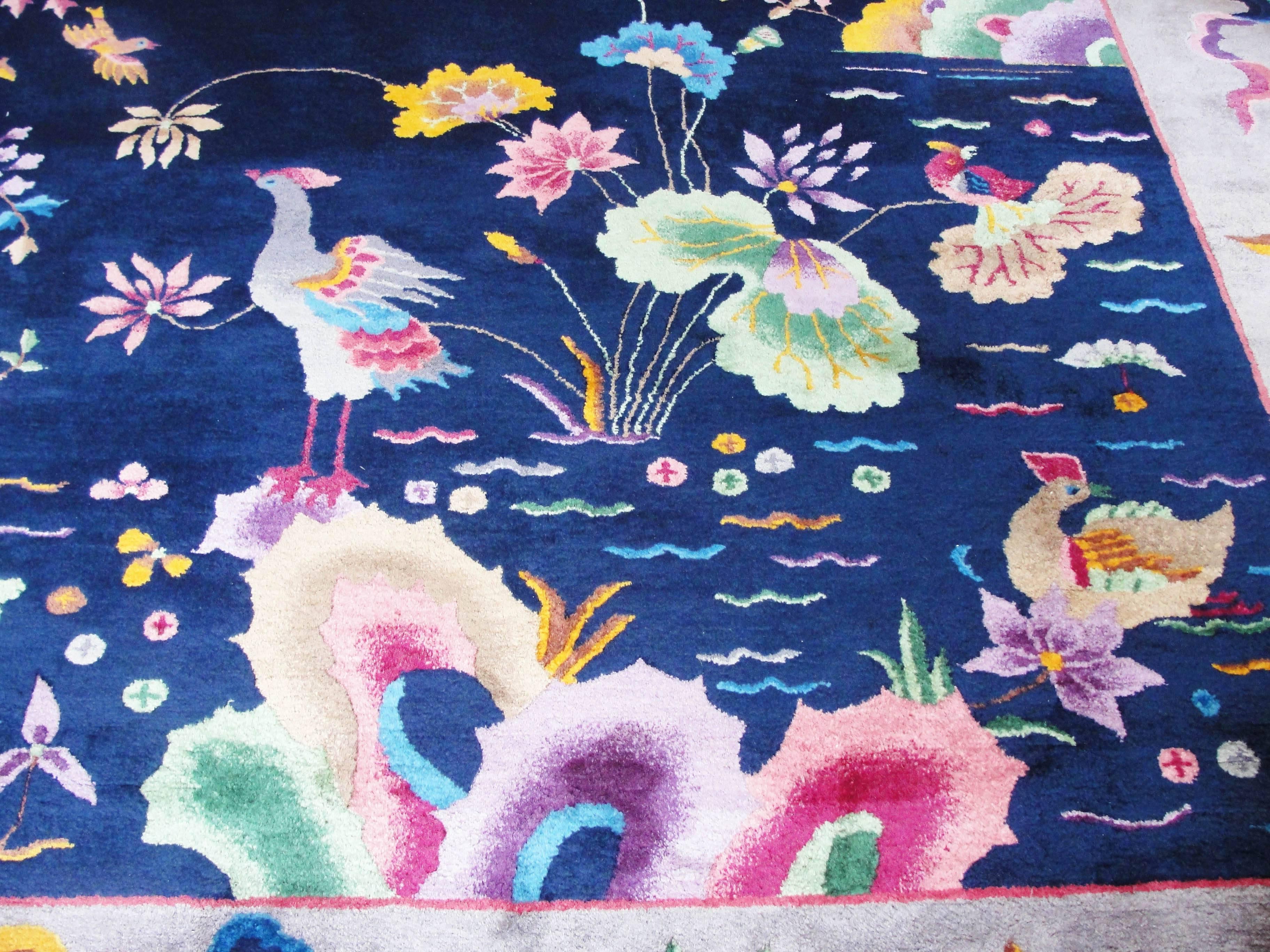 Chinese Amazing and Unusual Art Deco Carpet, Water Scene