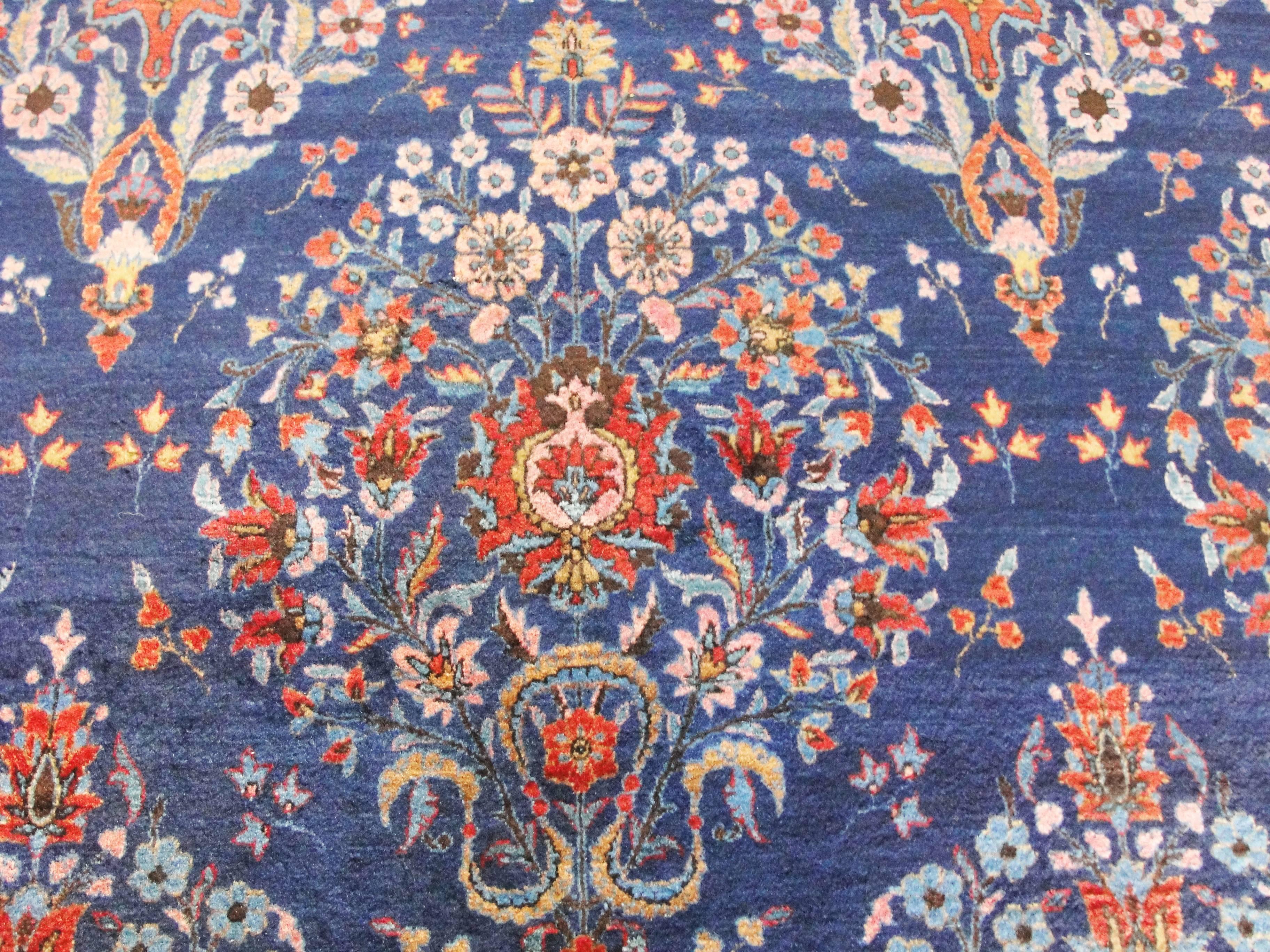 Hand-Knotted Antique Fine Persian Manchester Wool Kashan Carpet For Sale