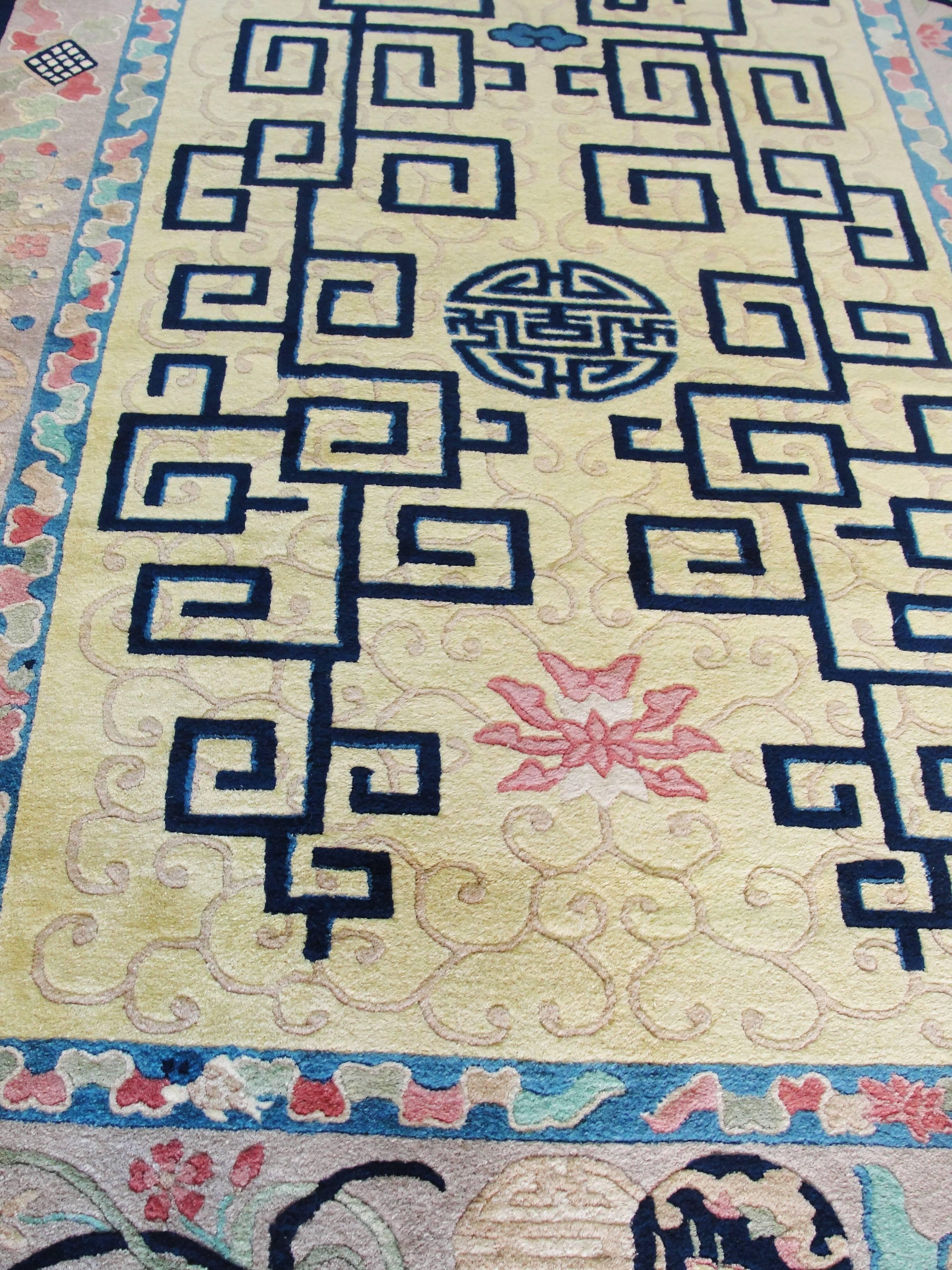 Lana Antico tappeto cinese Art Deco Runner o Gallery, 5'2