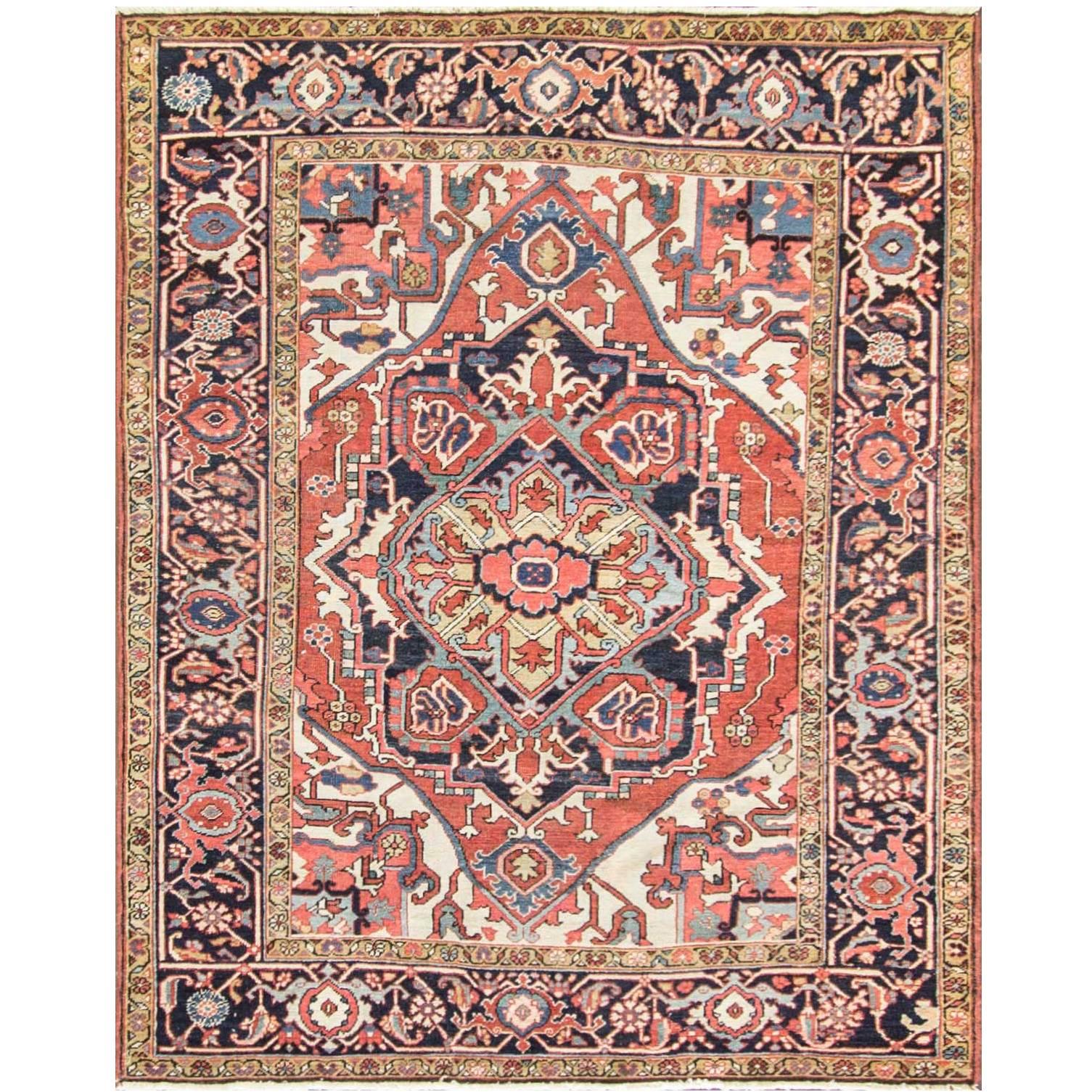  Antique Persian Serapi Rug, 4'11" x 6'3" For Sale
