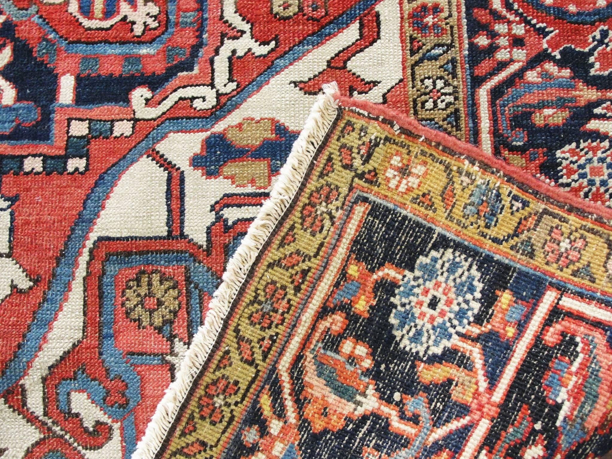 Hand-Knotted  Antique Persian Serapi Rug, 4'11