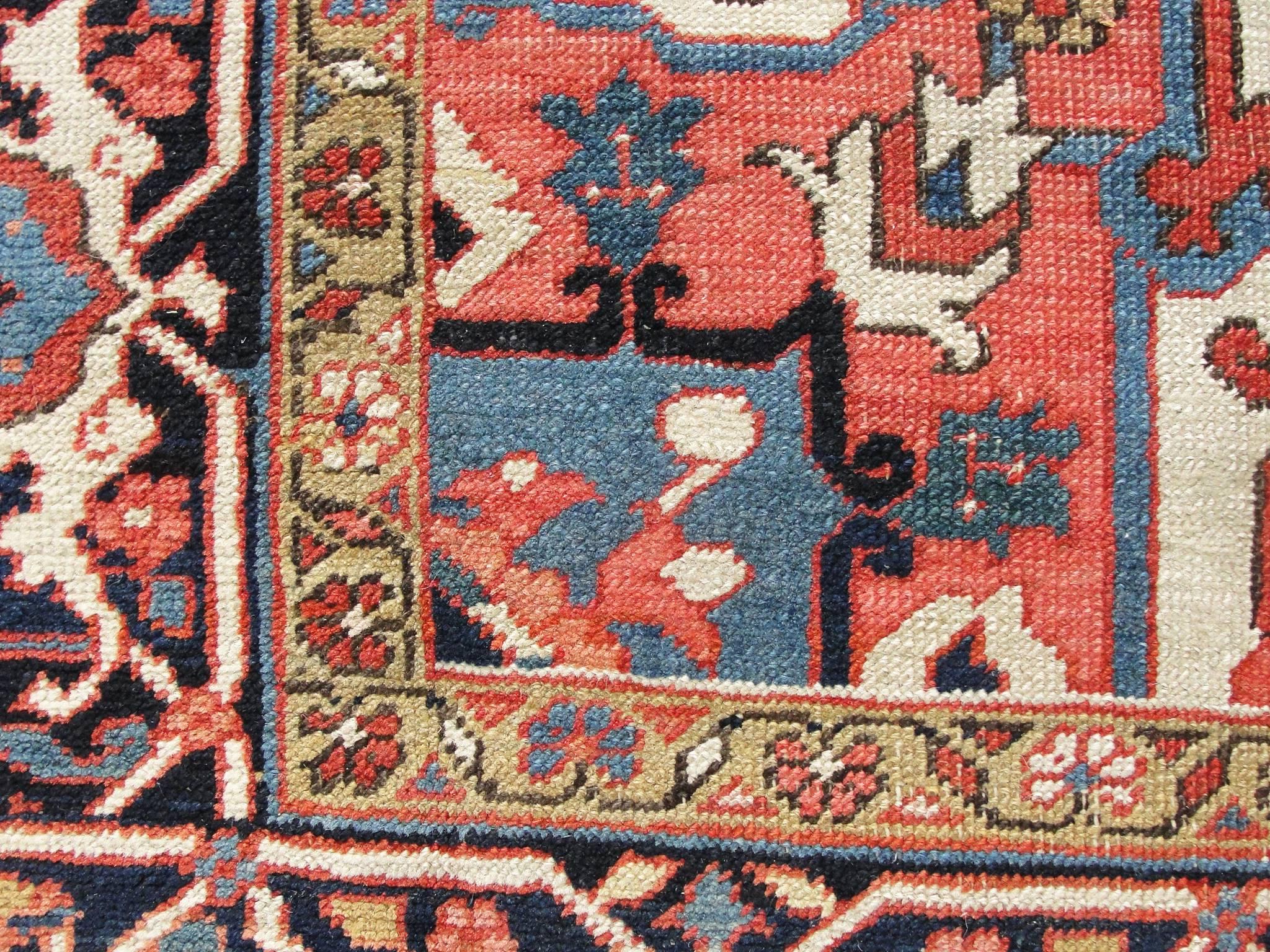 Wool  Antique Persian Serapi Rug, 4'11