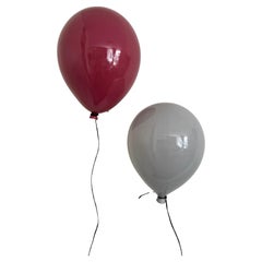 Set of 2 Handmade Ceramic Balloon Sculptures - Cranberry pink and Gray