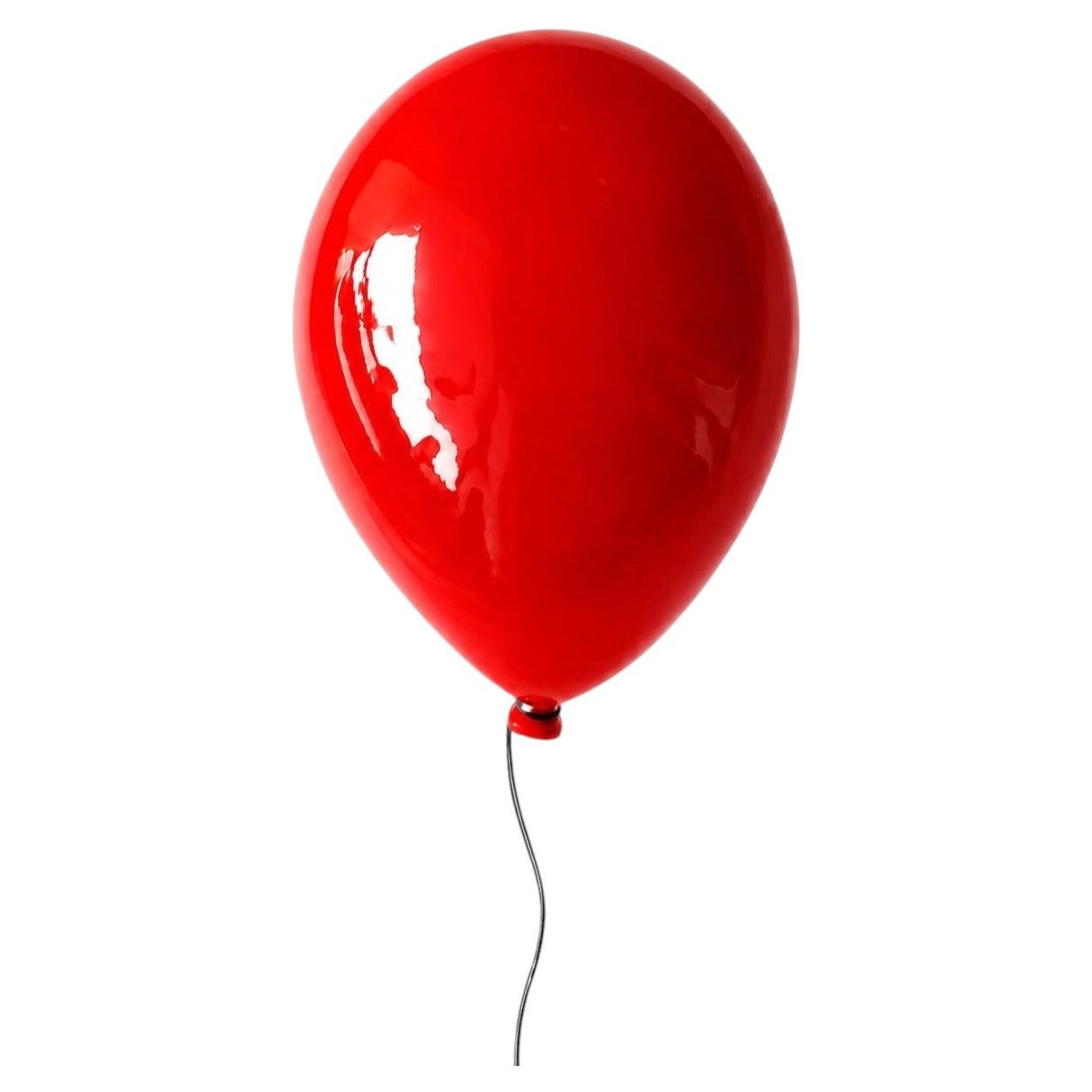 Poppy Red glossy ceramic balloon sculpture by ArtArsouf for wall - 9" Height For Sale