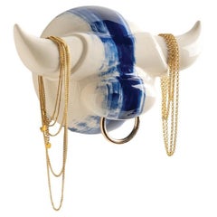 Blue and White Ox Ceramic Sculpture, Modern Design, New Creation Wall Art