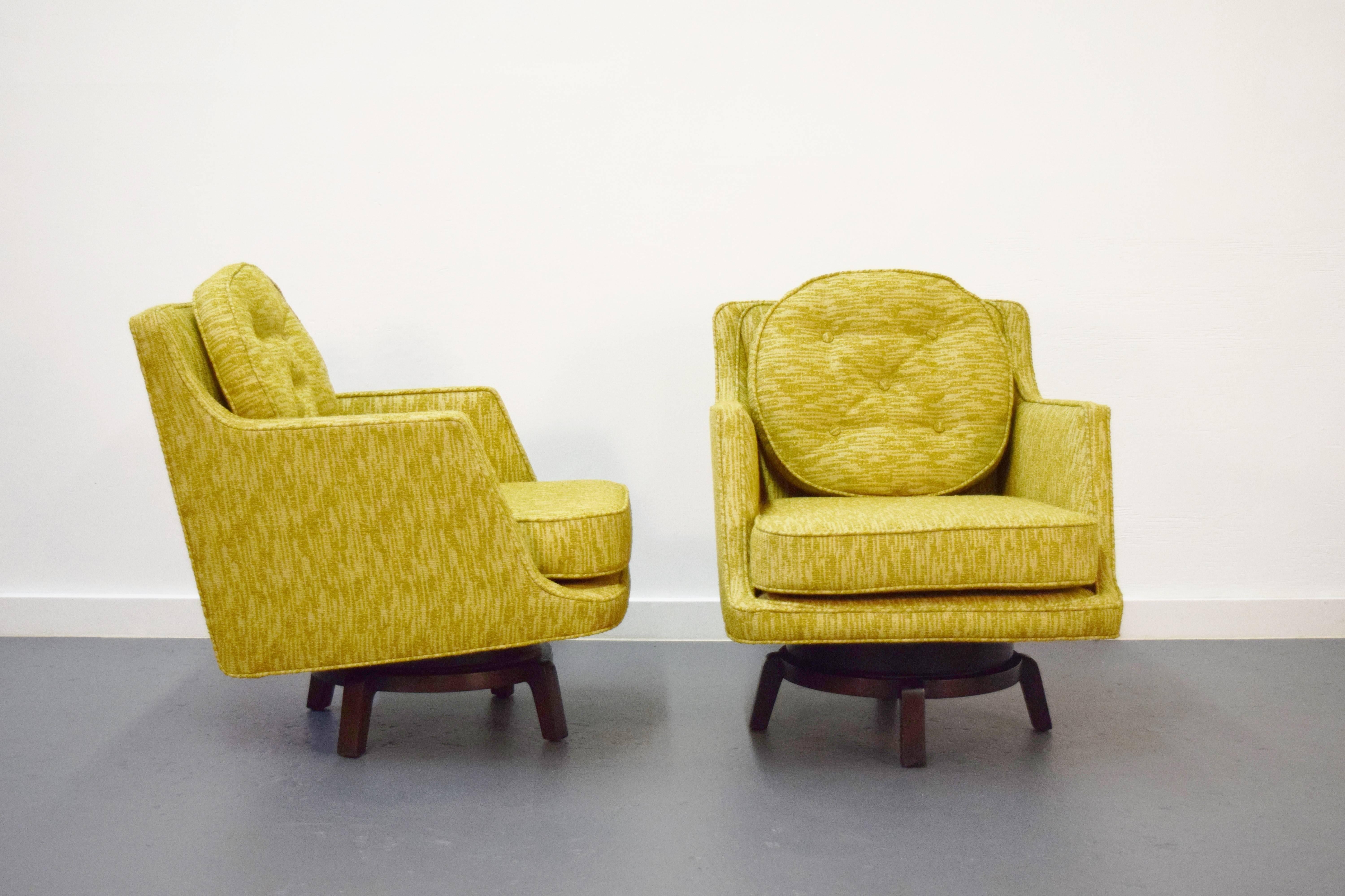 Pair of Edward Wormley swivel lounge chairs for Dunbar.