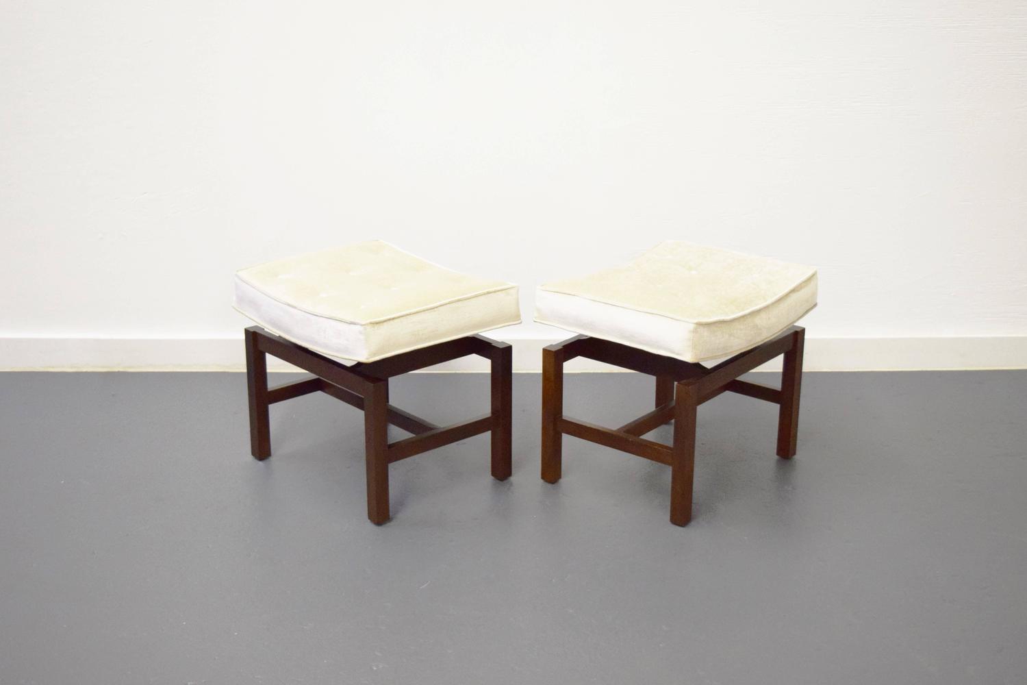 Pair of Floating Walnut Stools by Jens Risom For Sale at 1stdibs