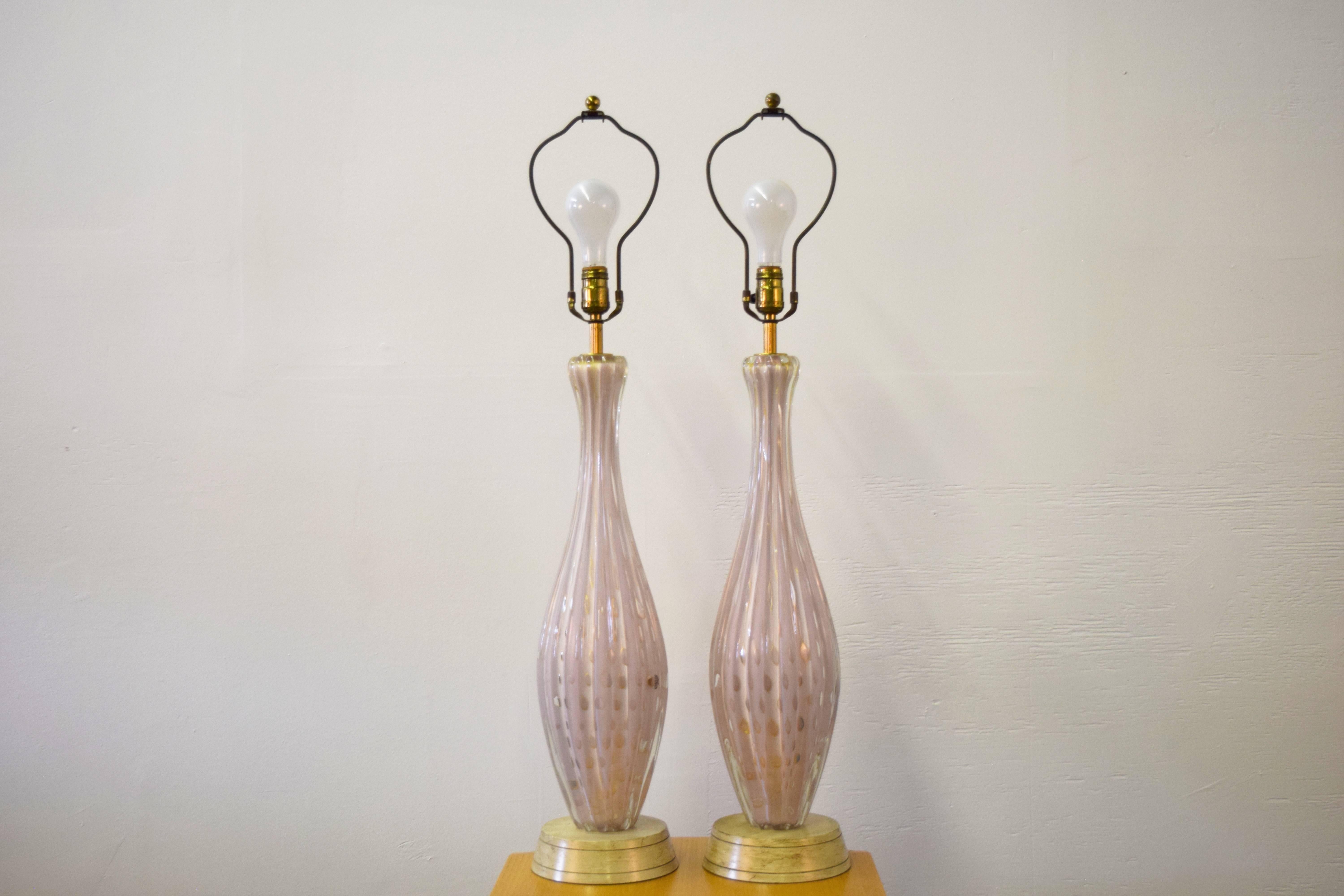 Pair of Italian Barovier e Toso Murano table lamps.