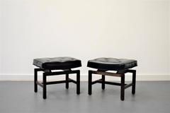Pair of Walnut Jens Risom Benches in Leather