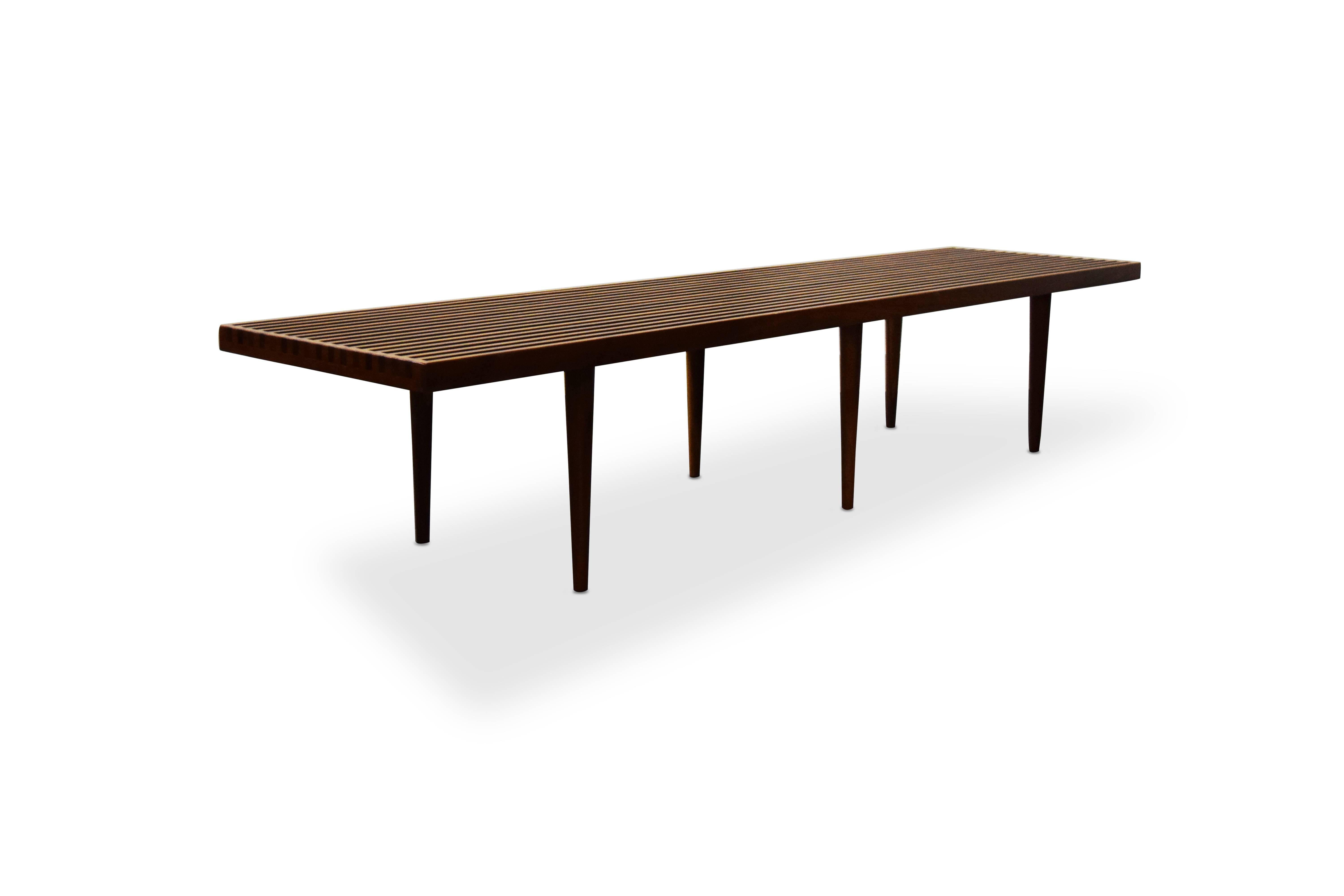 Mel Smilow for Smilow-Thielle slat bench. Bench has been restored. Rare 6' version of this style by Mel Smilow.