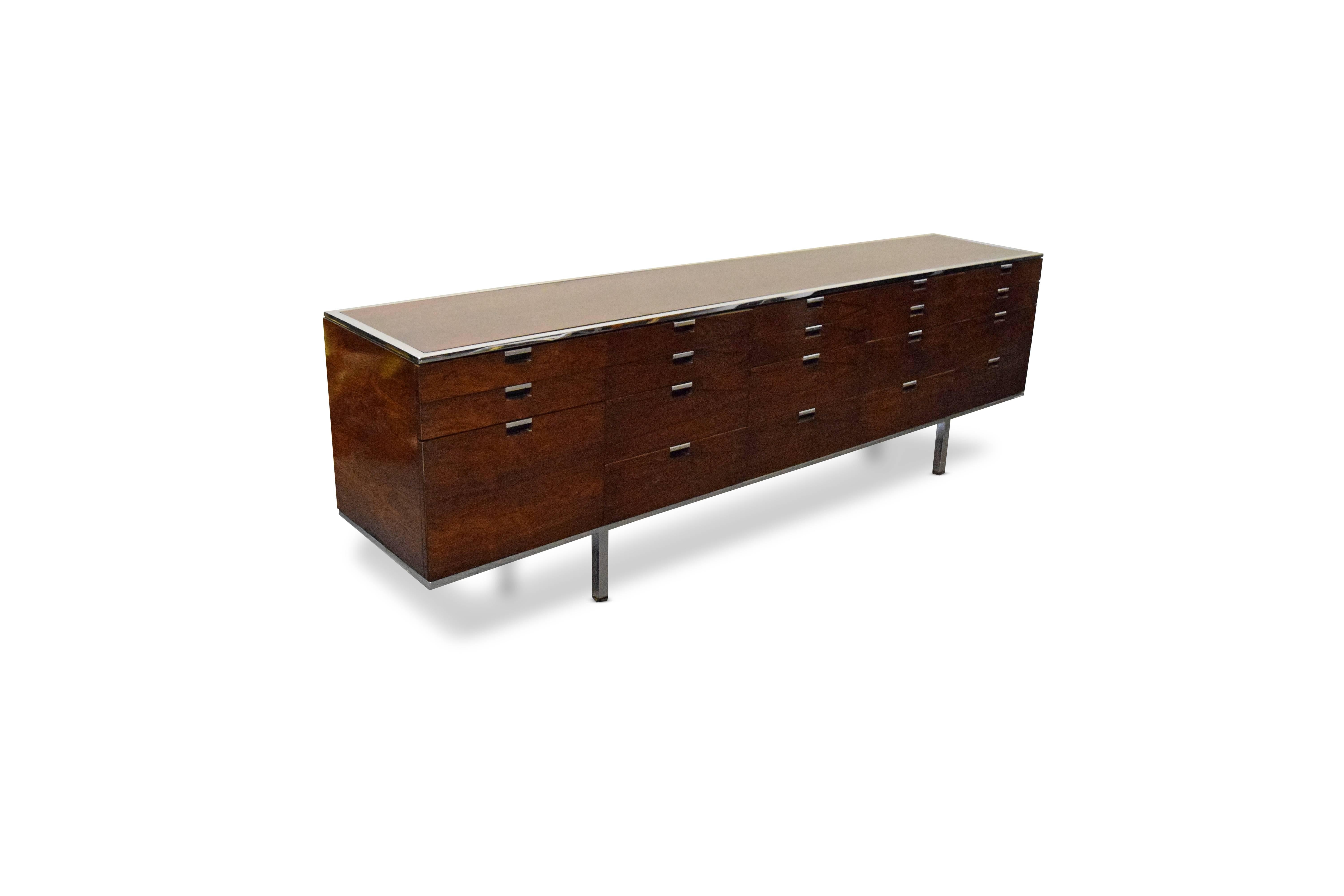 American Roger Sprunger for Dunbar Rosewood and Chrome Credenza