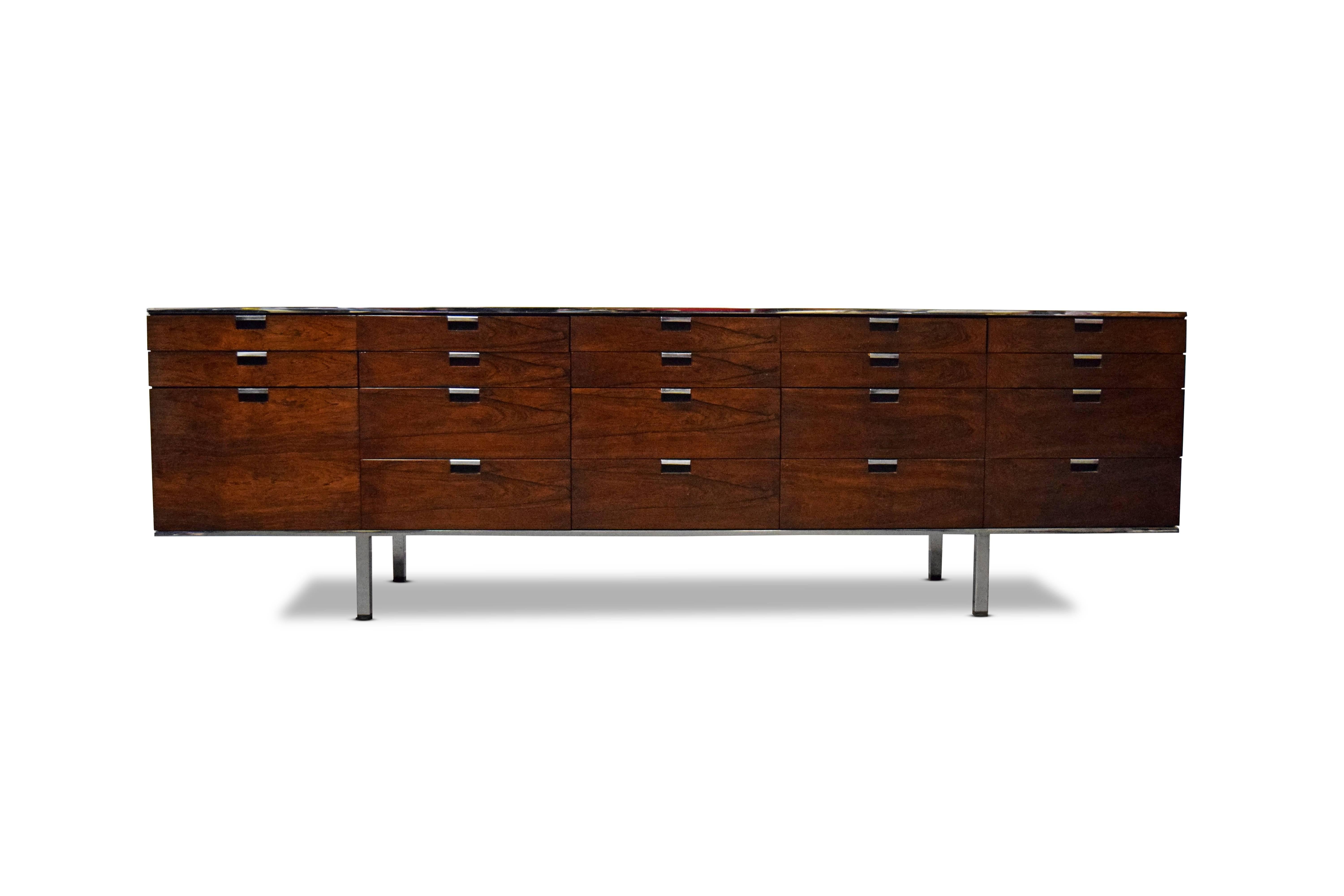 Roger Sprunger for Dunbar rosewood and chrome Credenza.