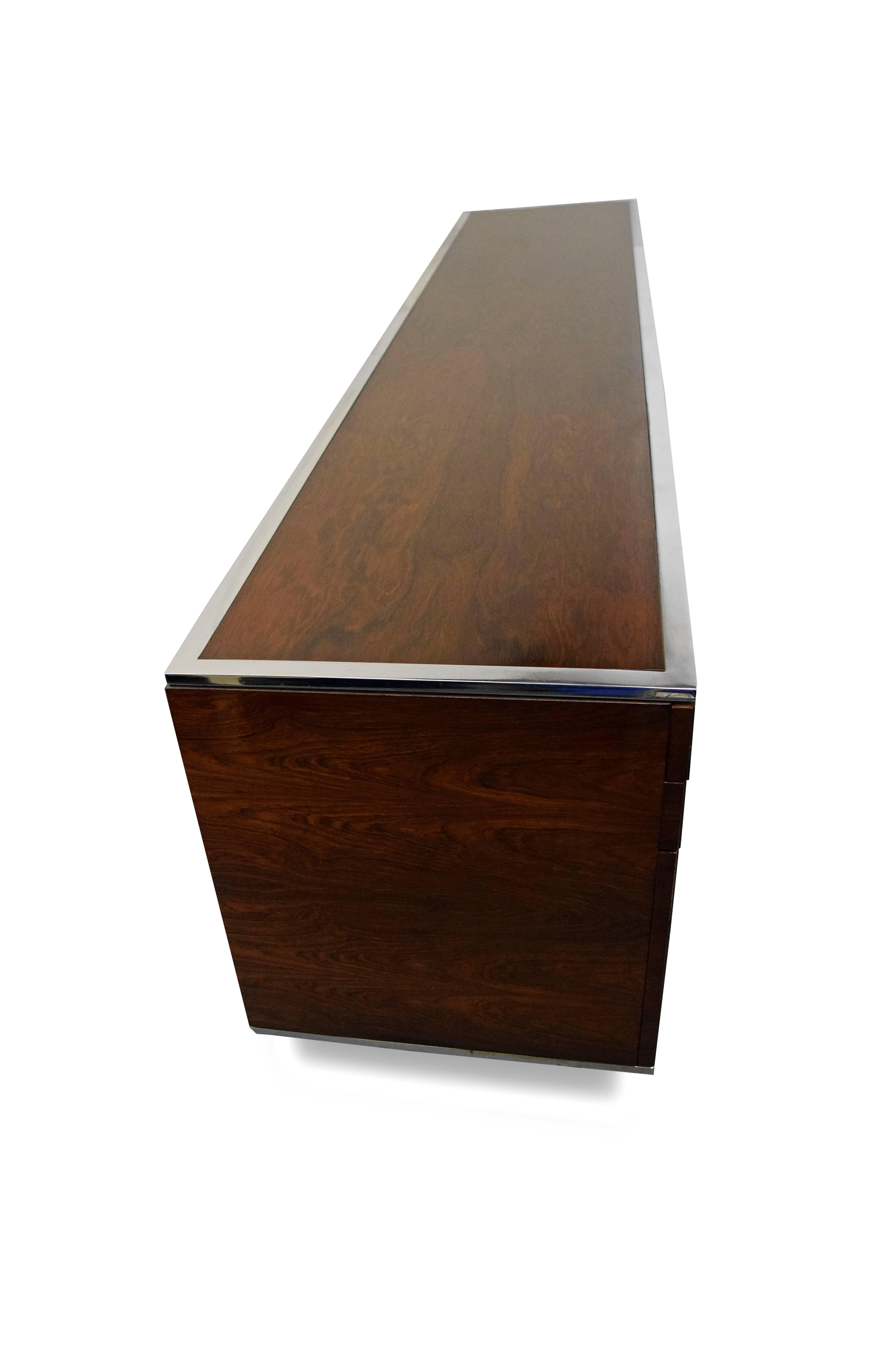 Roger Sprunger for Dunbar Rosewood and Chrome Credenza In Good Condition In Middlesex, NJ