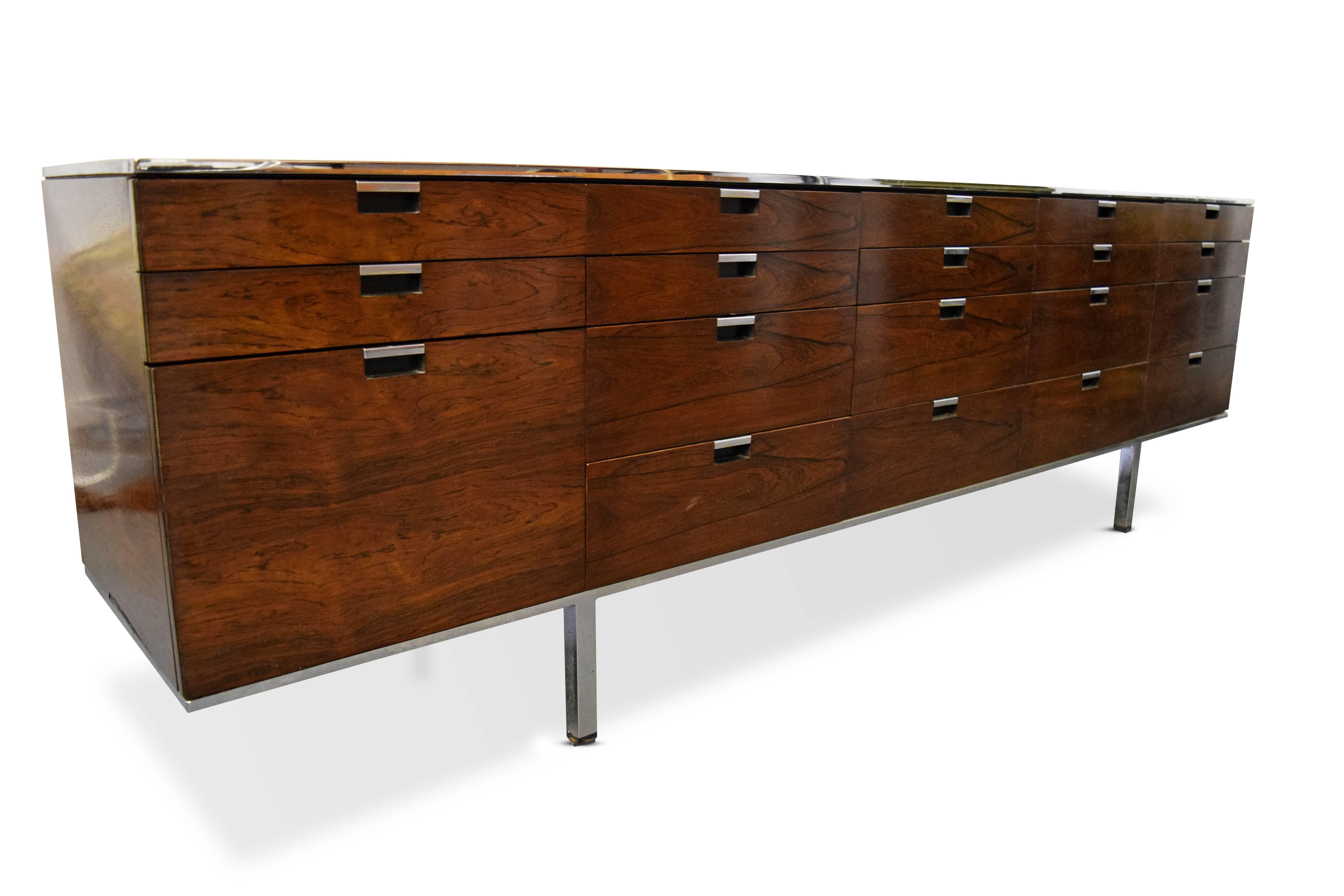 Mid-Century Modern Roger Sprunger for Dunbar Rosewood and Chrome Credenza