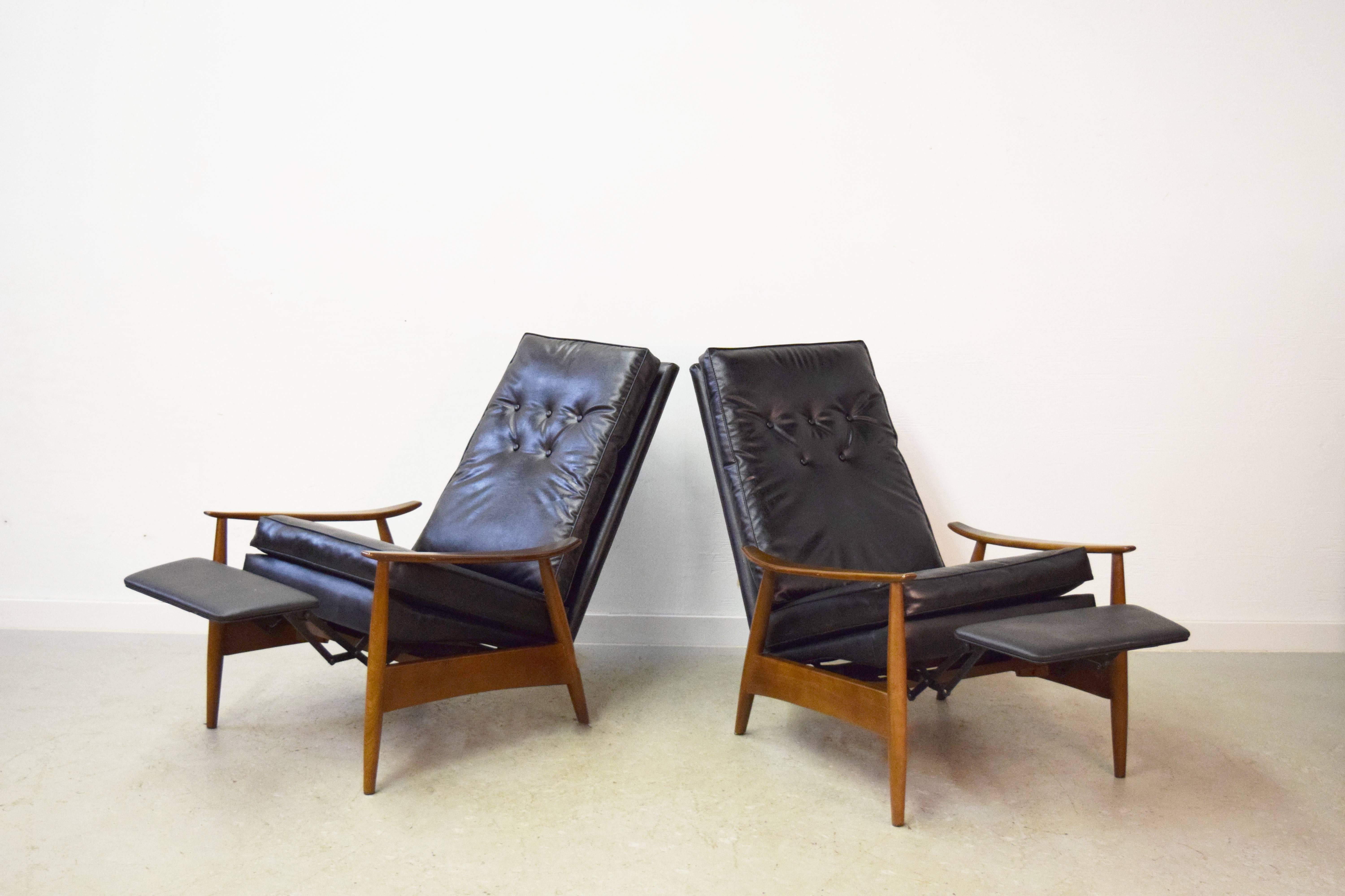 Pair of Milo Baughman recliner lounge chairs.