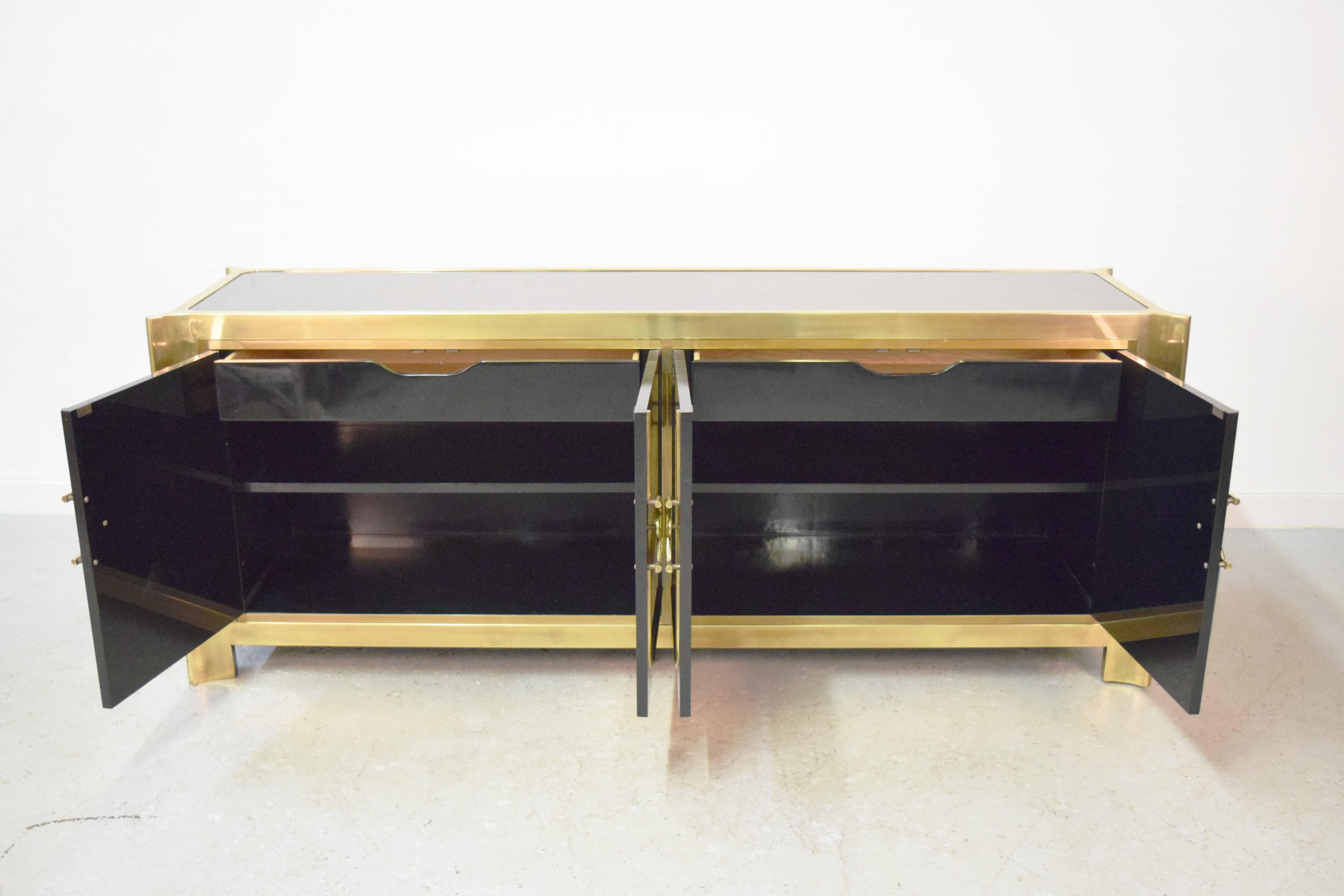 Mid-Century Modern Black Lacquered and Brass Credenza by Mastercraft