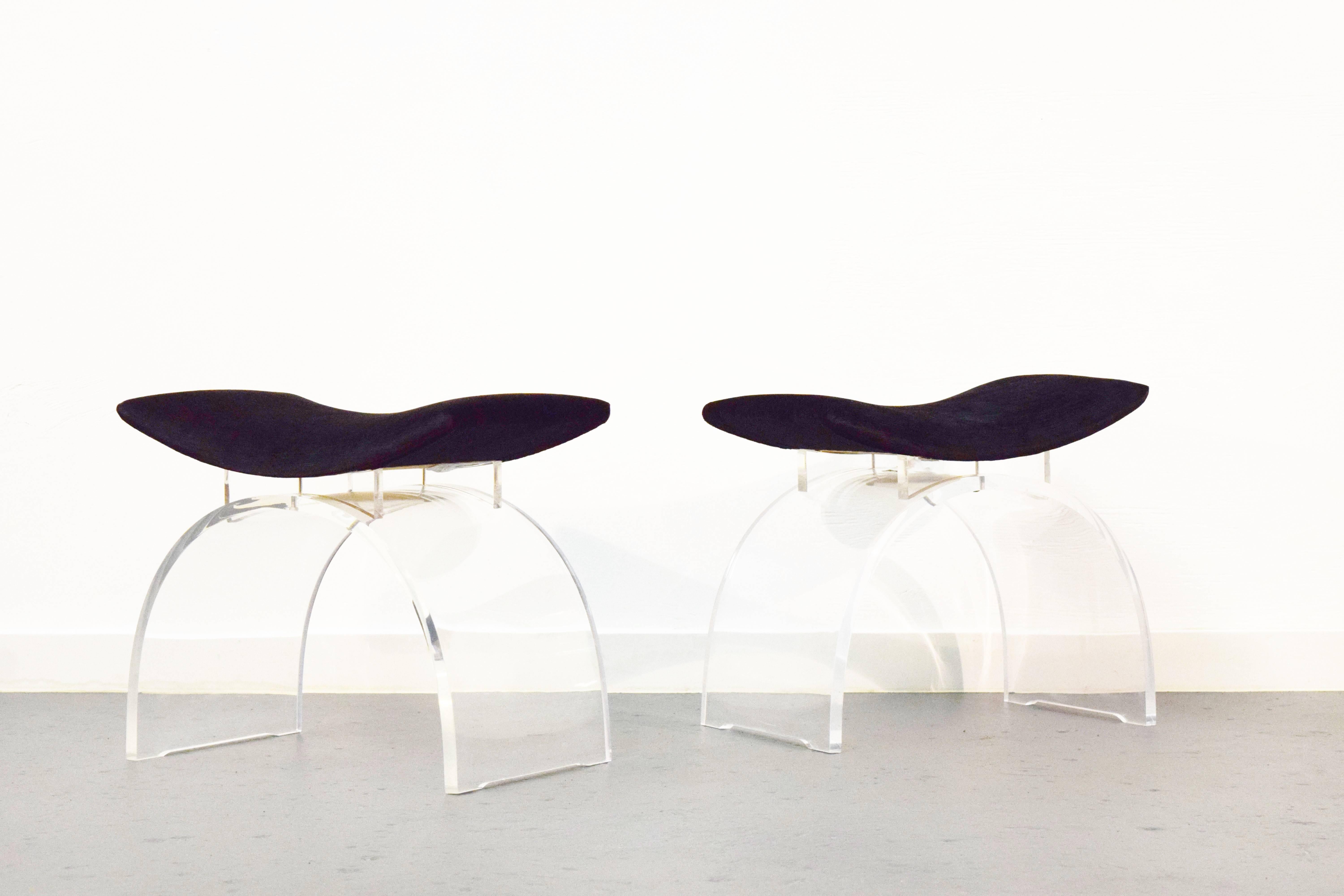 Mid-Century Modern  Pair of Curved Lucite Stools