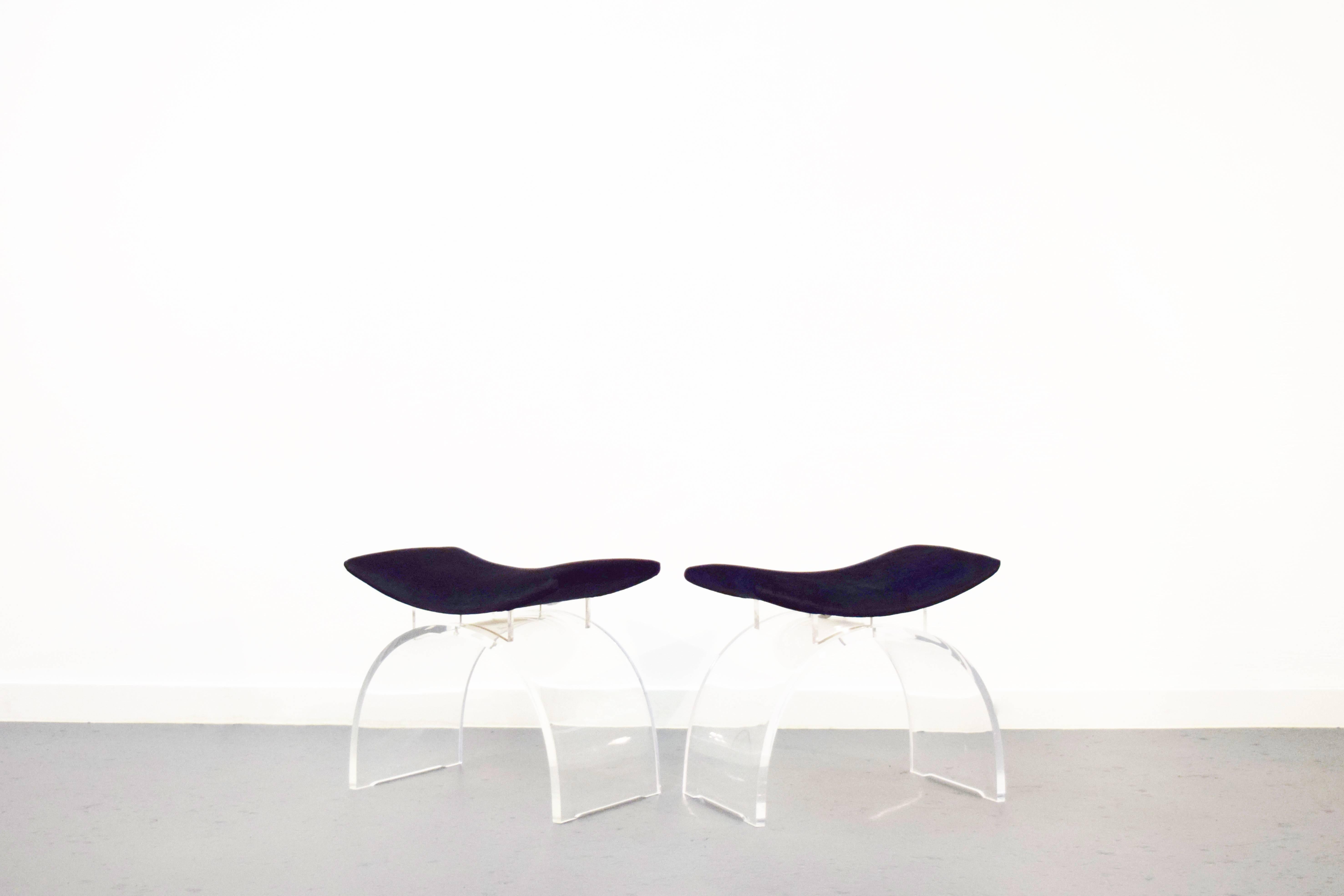 American  Pair of Curved Lucite Stools