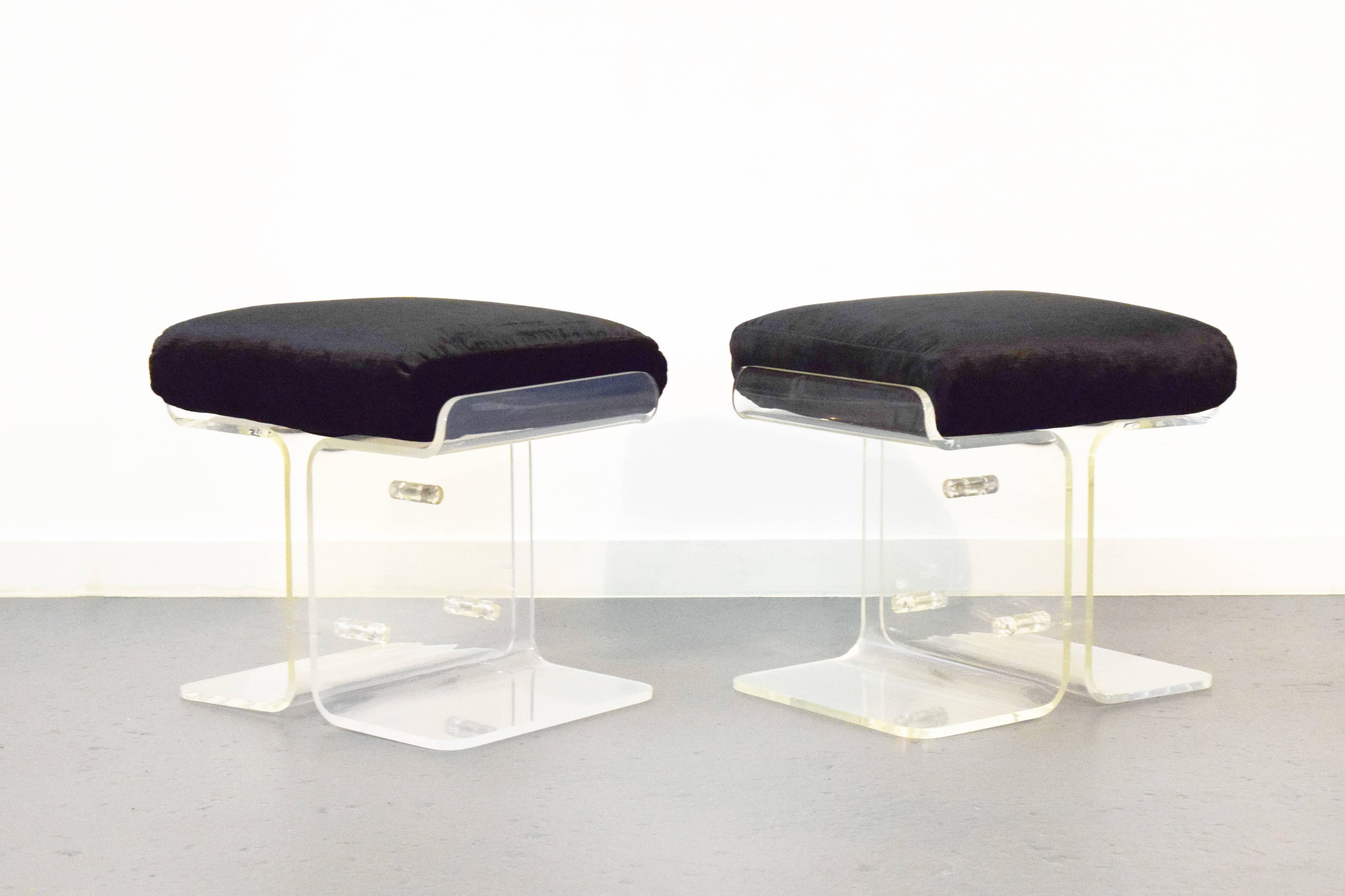 Mid-Century Modern Pair of Lucite Butterfly Stools 