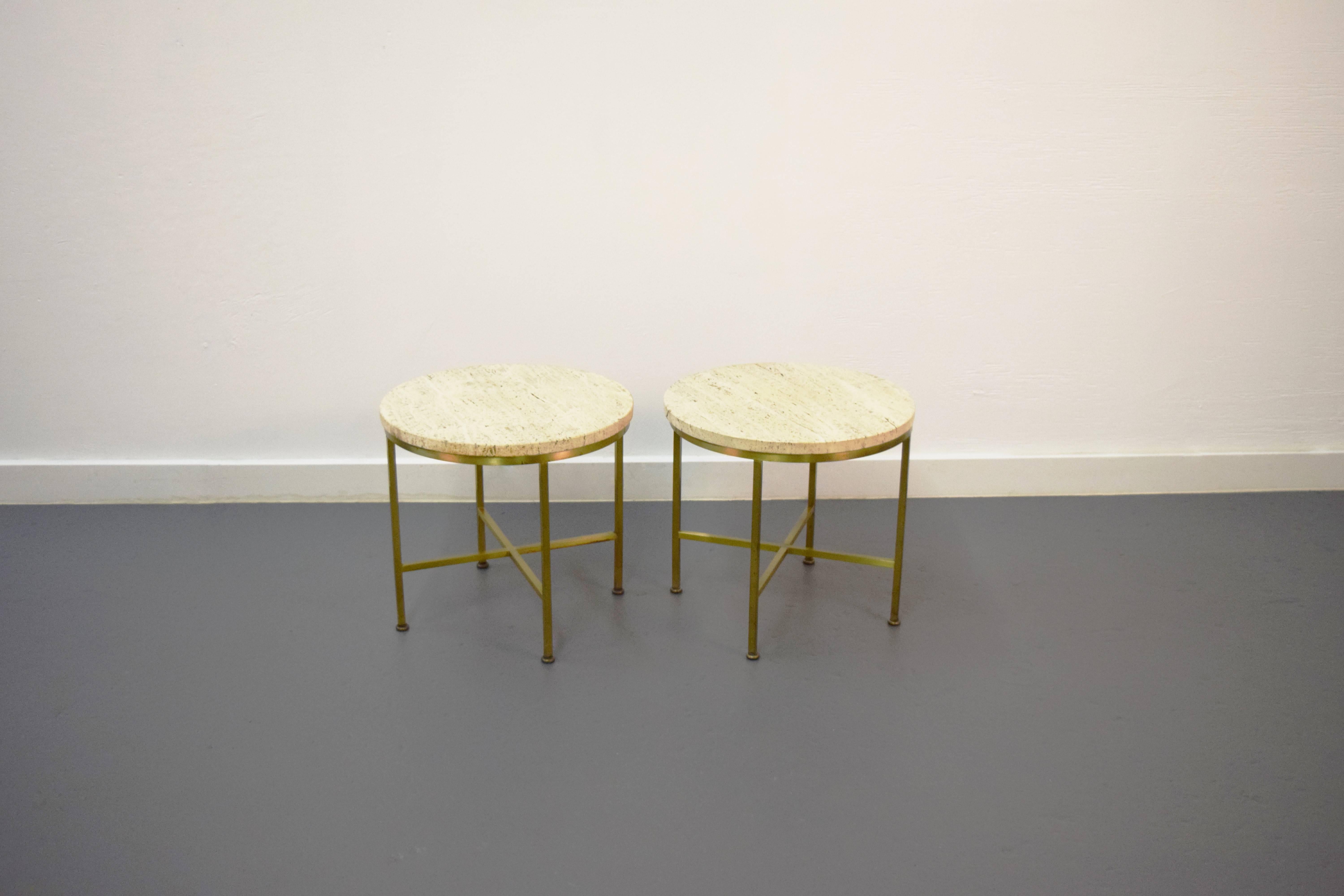 20th Century Travertine and Brass Occasional Tables by Paul McCobb for Directional 