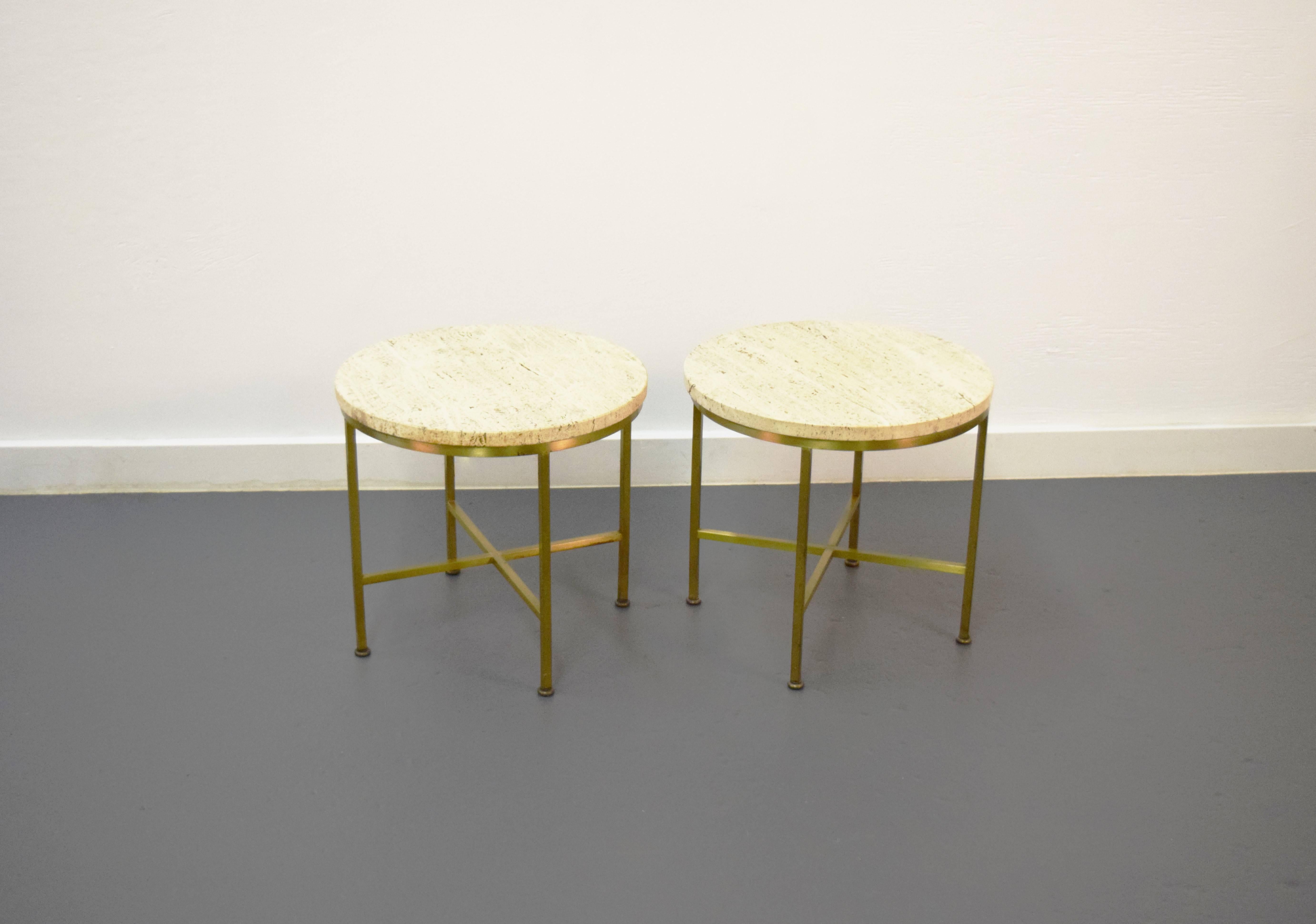 Travertine and Brass Occasional Tables by Paul McCobb for Directional  1
