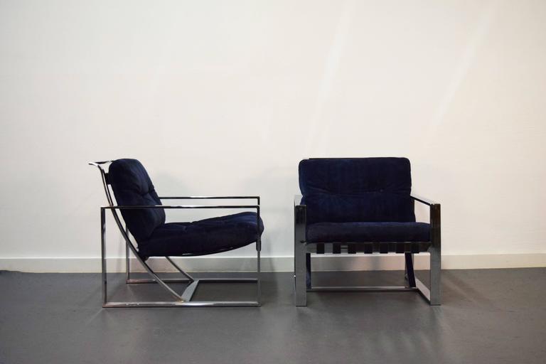 Pair of Chrome Italian Lounge Chairs For Sale at 1stDibs
