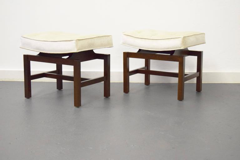 Pair of Floating Walnut Stools by Jens Risom For Sale at 1stDibs