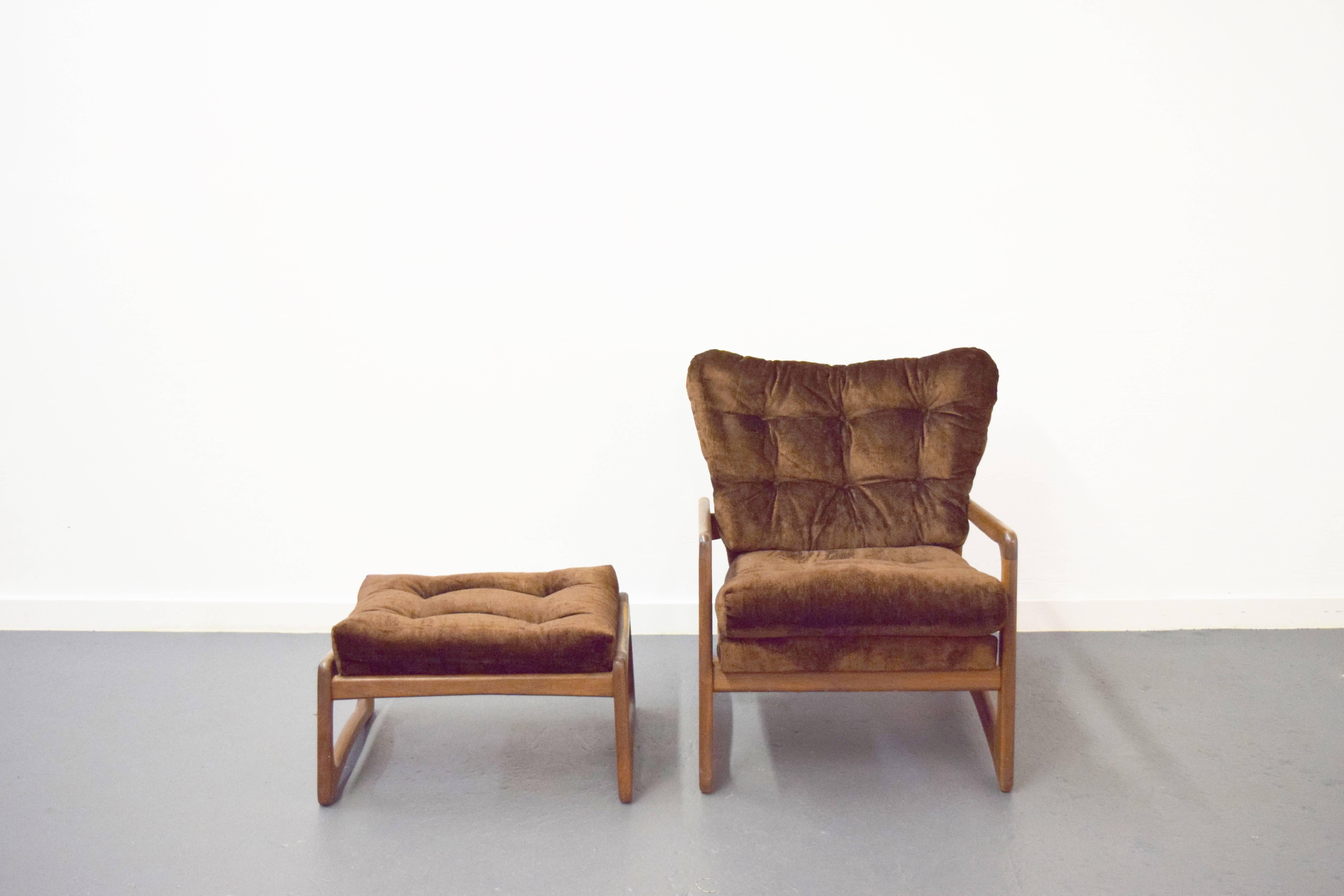 Mid-Century Modern Adrian Pearsall Sculpted Walnut Lounge Chair and Ottoman