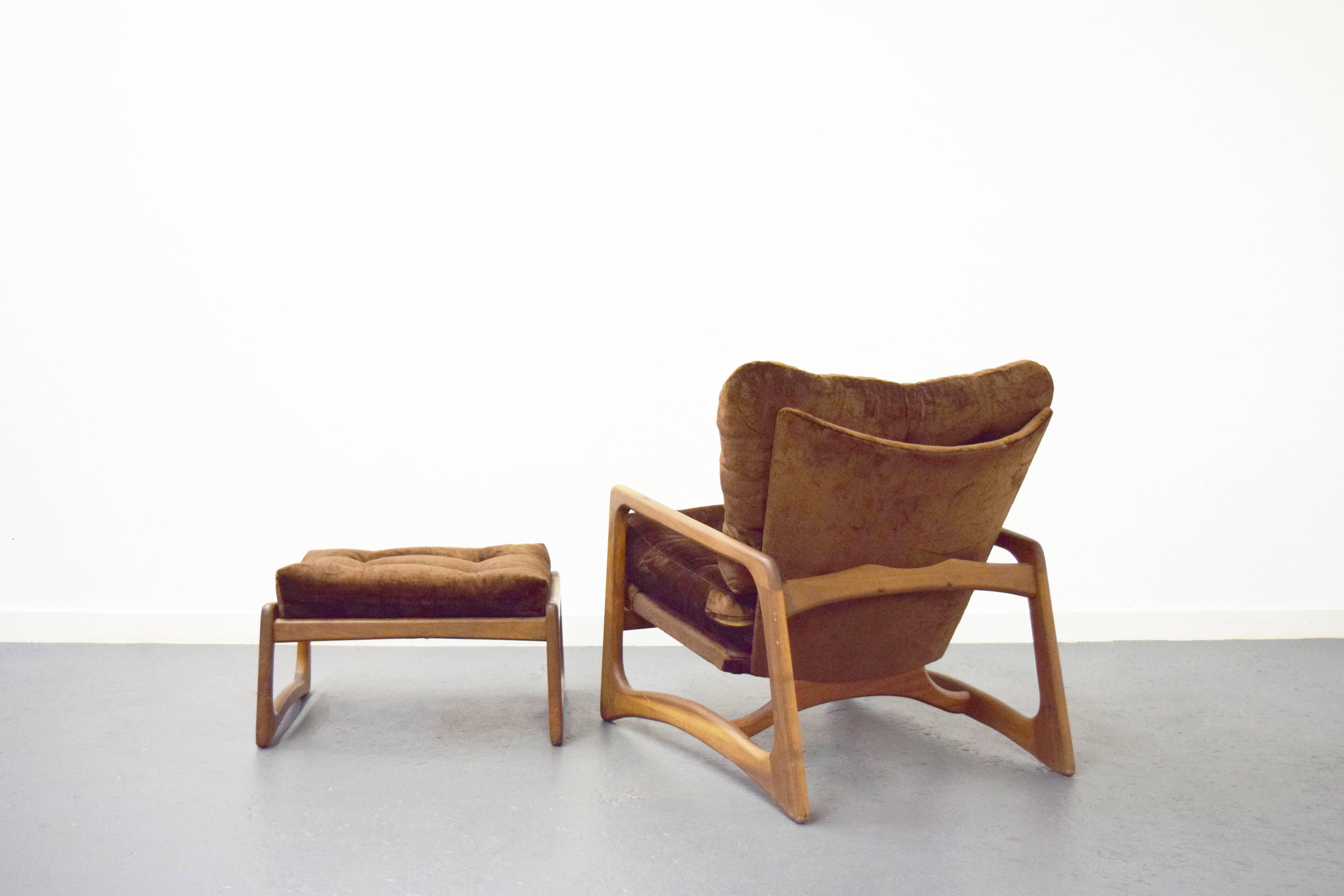 American Adrian Pearsall Sculpted Walnut Lounge Chair and Ottoman