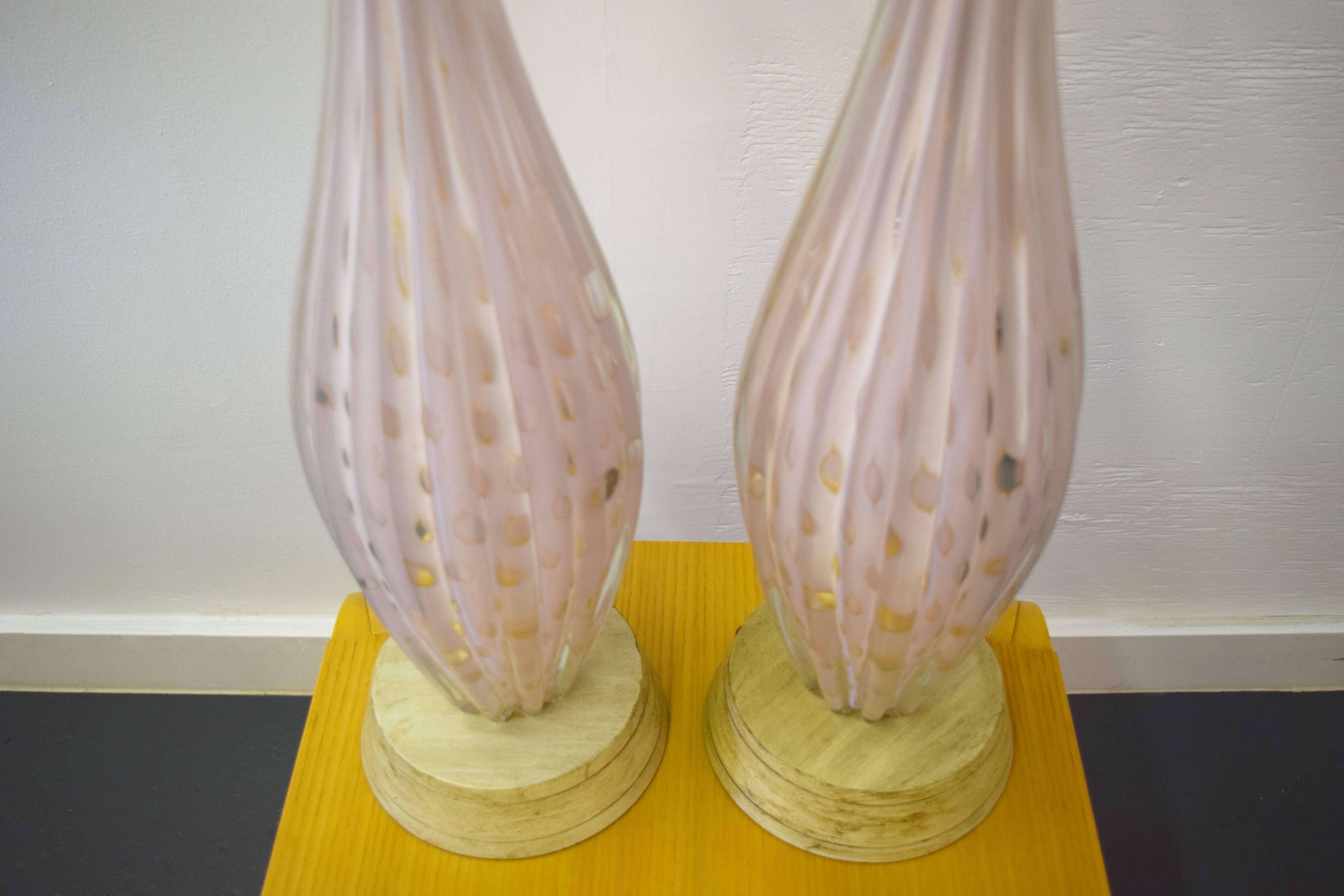 Pair of Italian Barovier e Toso Murano Table Lamps 1