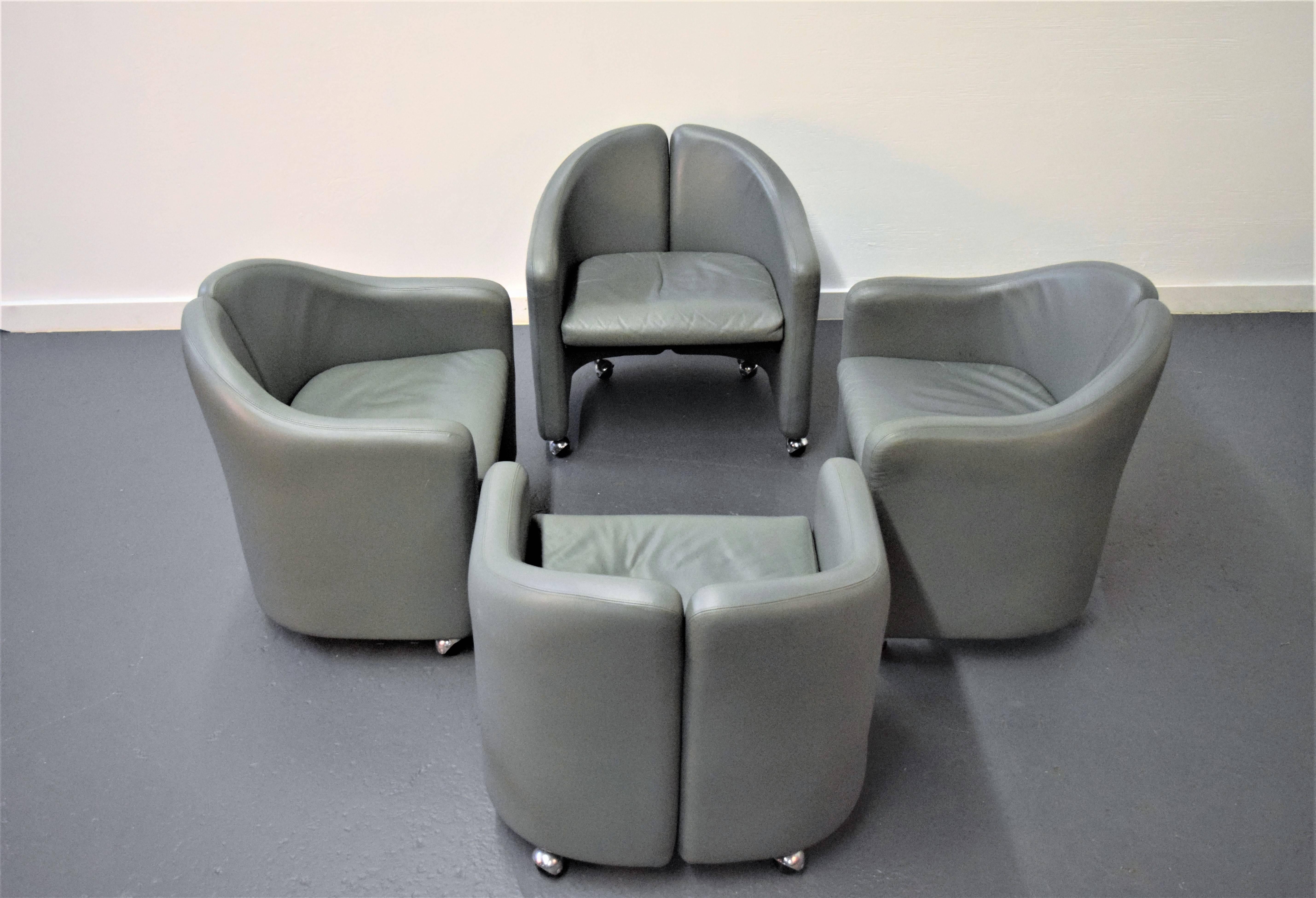 Set of four Eugenio Gerli for Tecno leather chairs.
