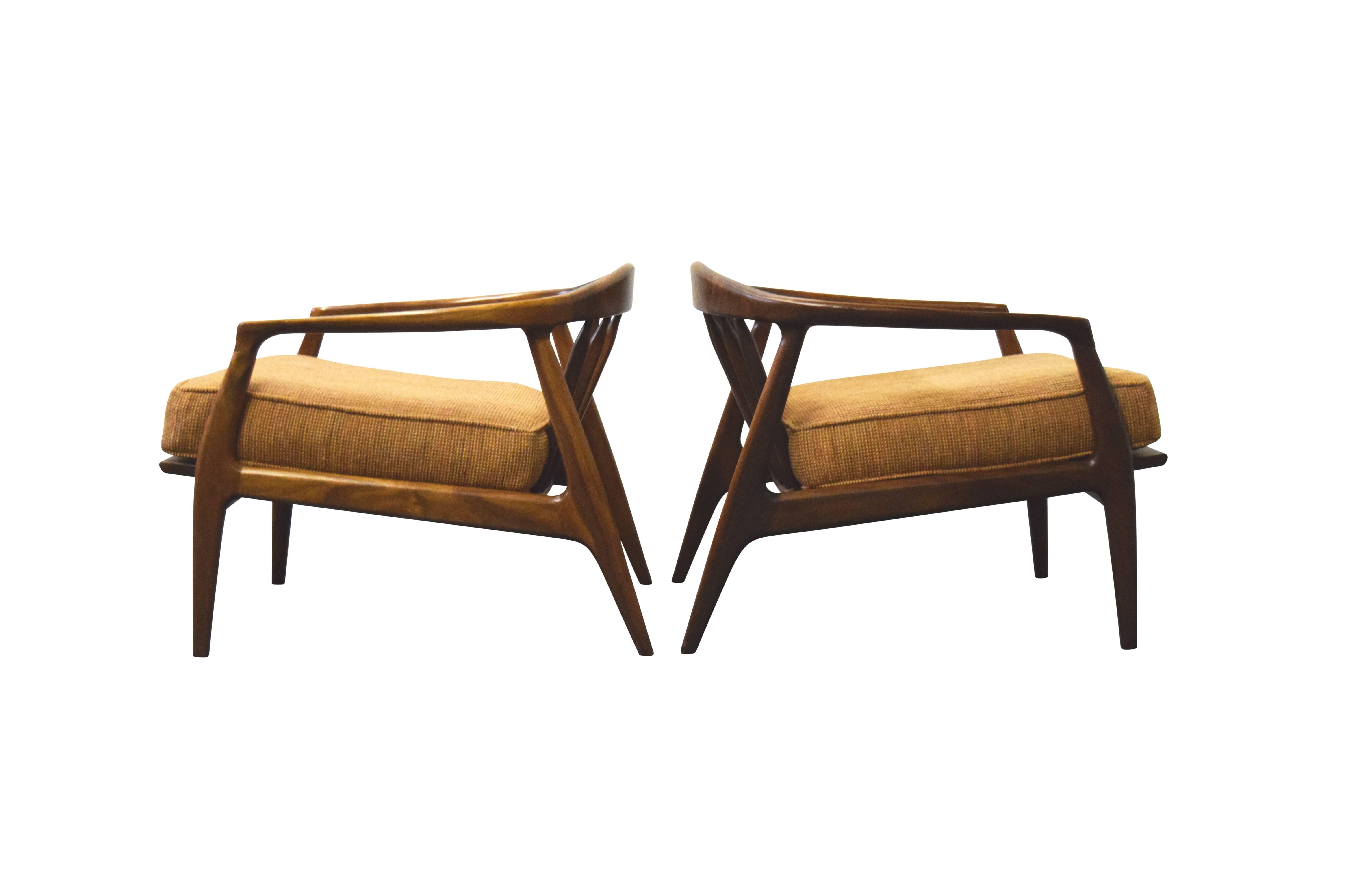 Mid-Century Modern Milo Baughman for Thayer Coggin Walnut Lounge Chairs