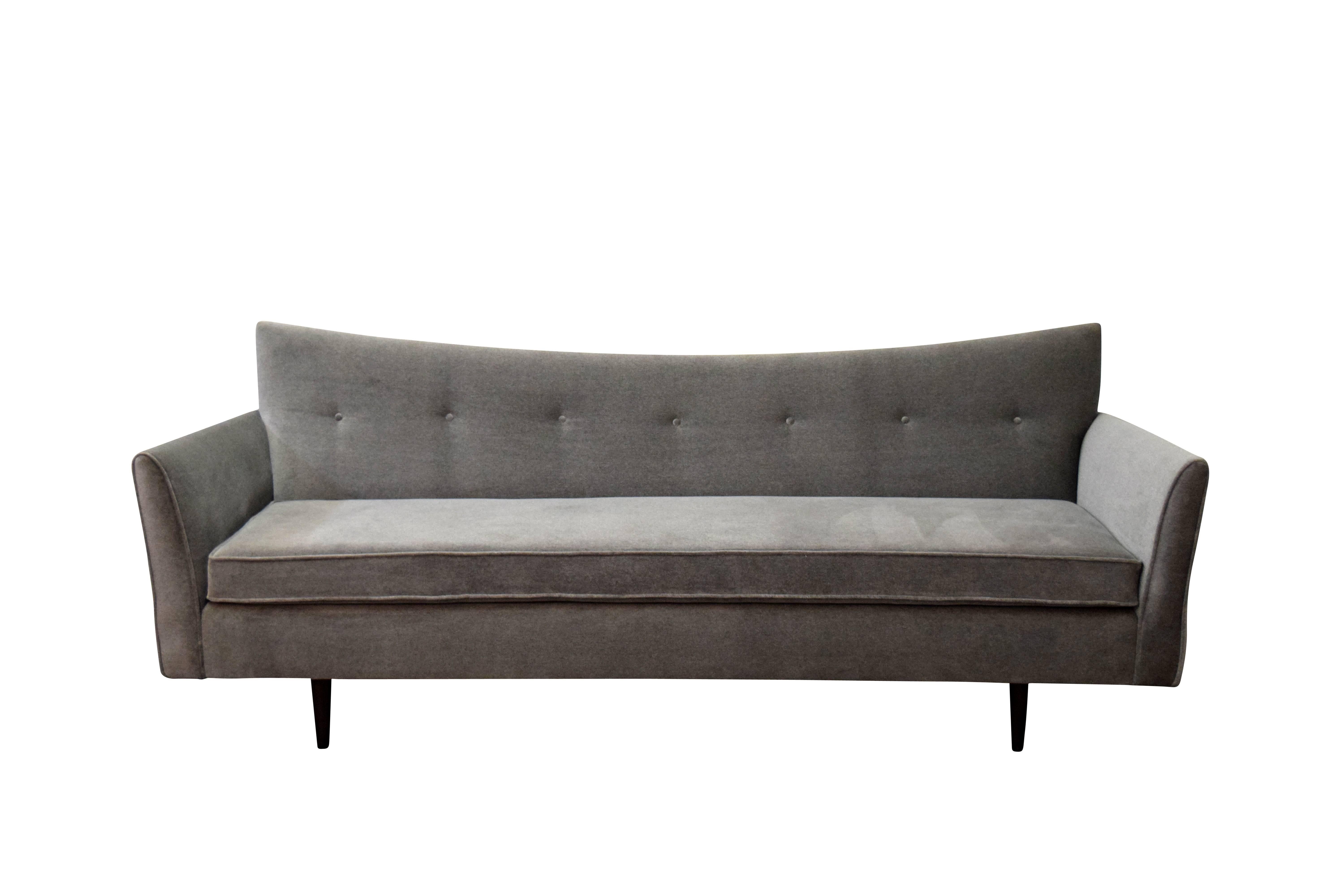 Paul McCobb Pagoda Sofa. Upholstered with new foam and velvet fabric.