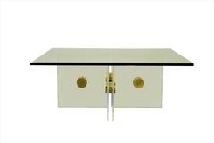 Lucite and Brass Bolt Coffee Table