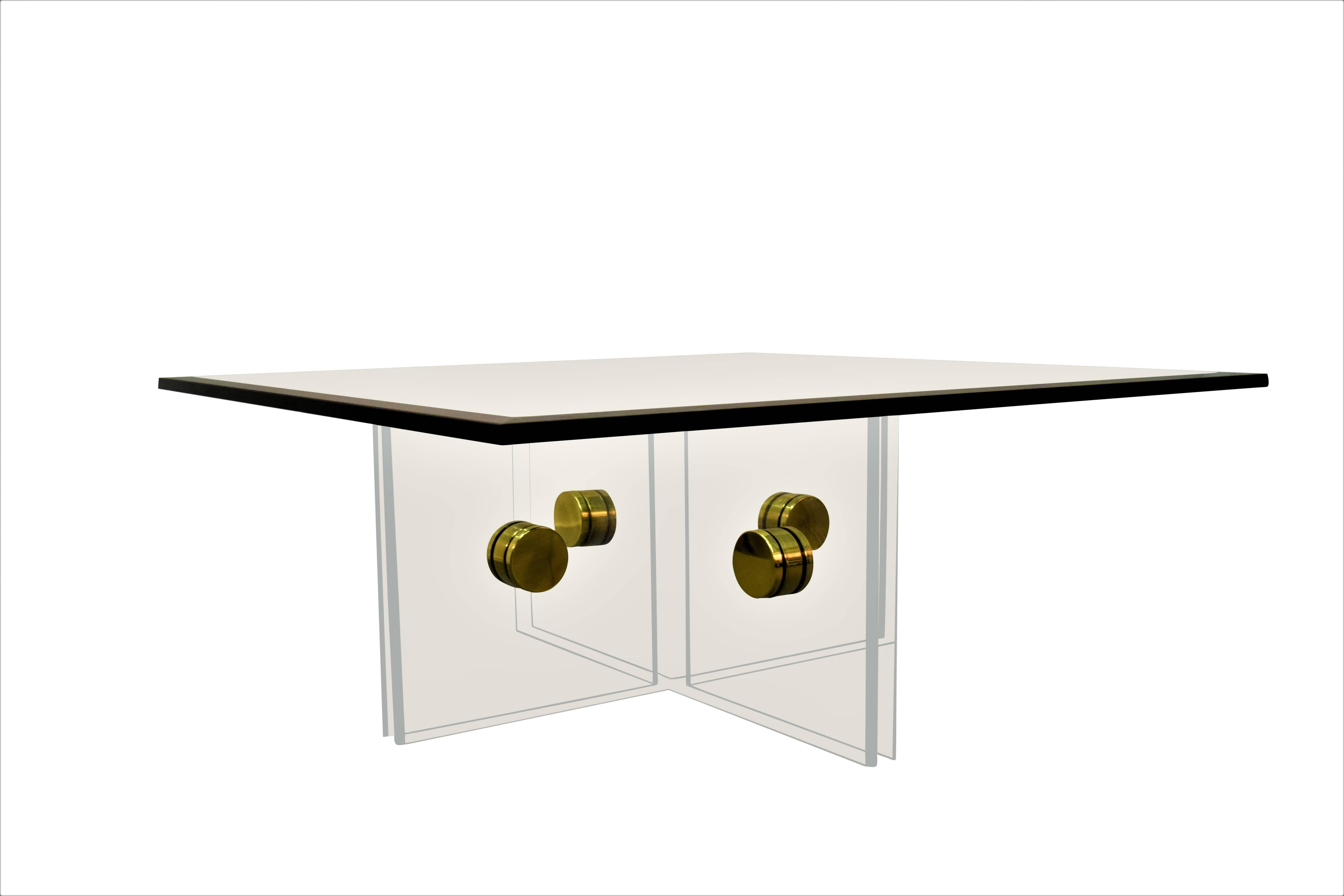 Mid-Century Modern Lucite and Brass Bolt Coffee Table For Sale