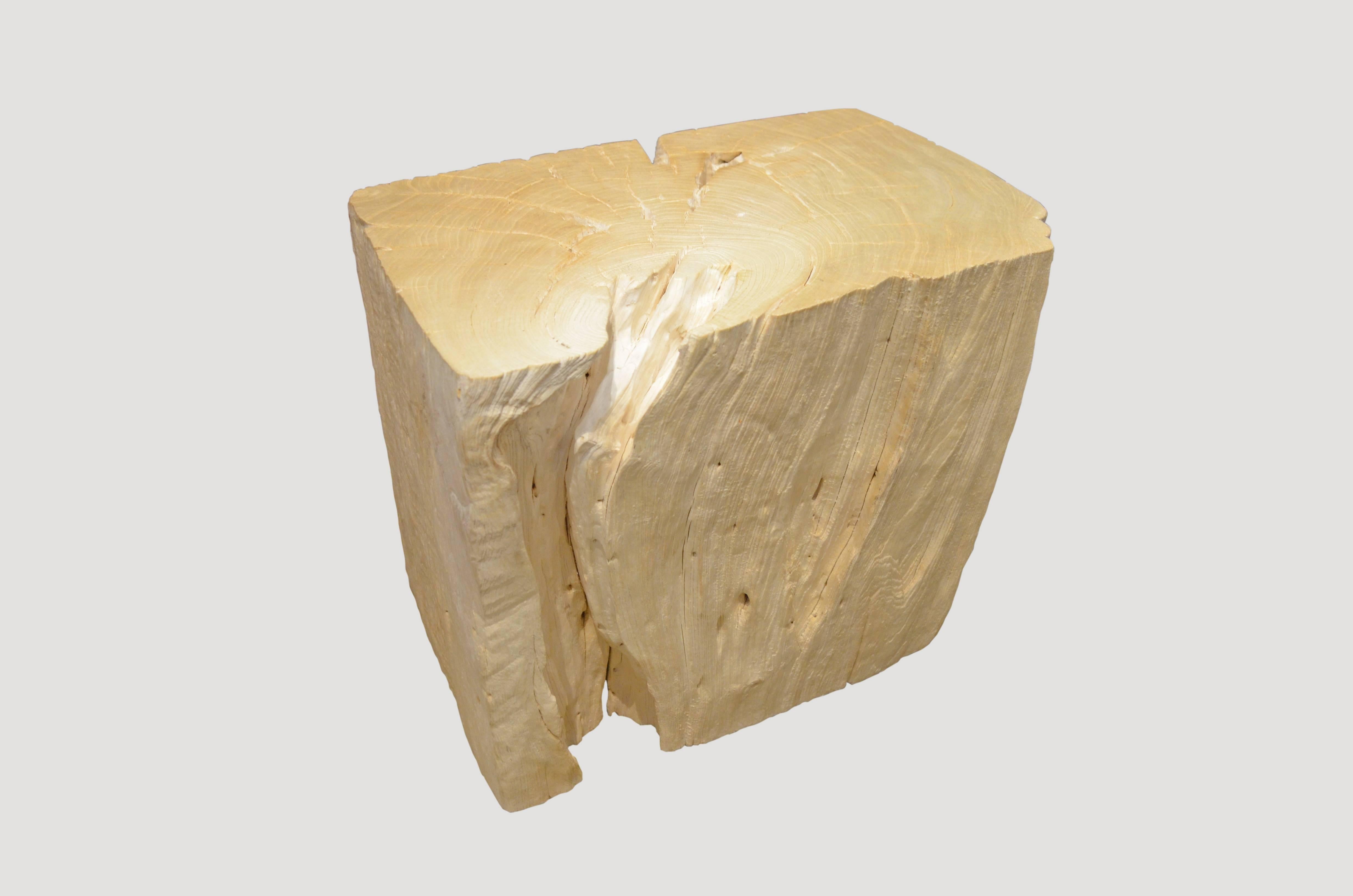 Beautiful erosion teak wood side table carved from a single root. Lucite or glass can be added if desired. A light shellack has been added to the top.

The St. Barts Collection features an exciting new line of organic white wash and natural