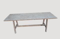 Andrianna Shamaris Teak Wood Dining or Console Table with Shell Inlay