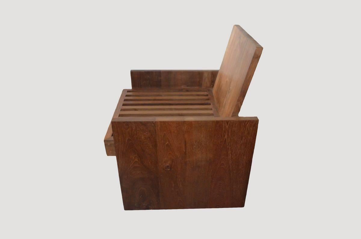 Andrianna Shamaris Minimalist Teak Wood Spa Chair In Excellent Condition For Sale In New York, NY