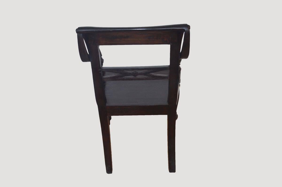 Indonesian Andrianna Shamaris Espresso Colonial Chair from Reclaimed Teak Wood For Sale