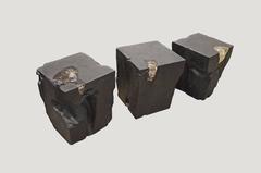 Andrianna Shamaris Triple Burnt Teak Wood and Resin Side Table