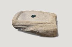 Andrianna Shamaris St. Barts White Wash Teak Wood with Aqua Resin Coffee Table