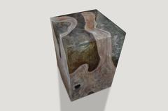 Andrianna Shamaris St. Barts Aqua and Cerused Teak Wood Side Table