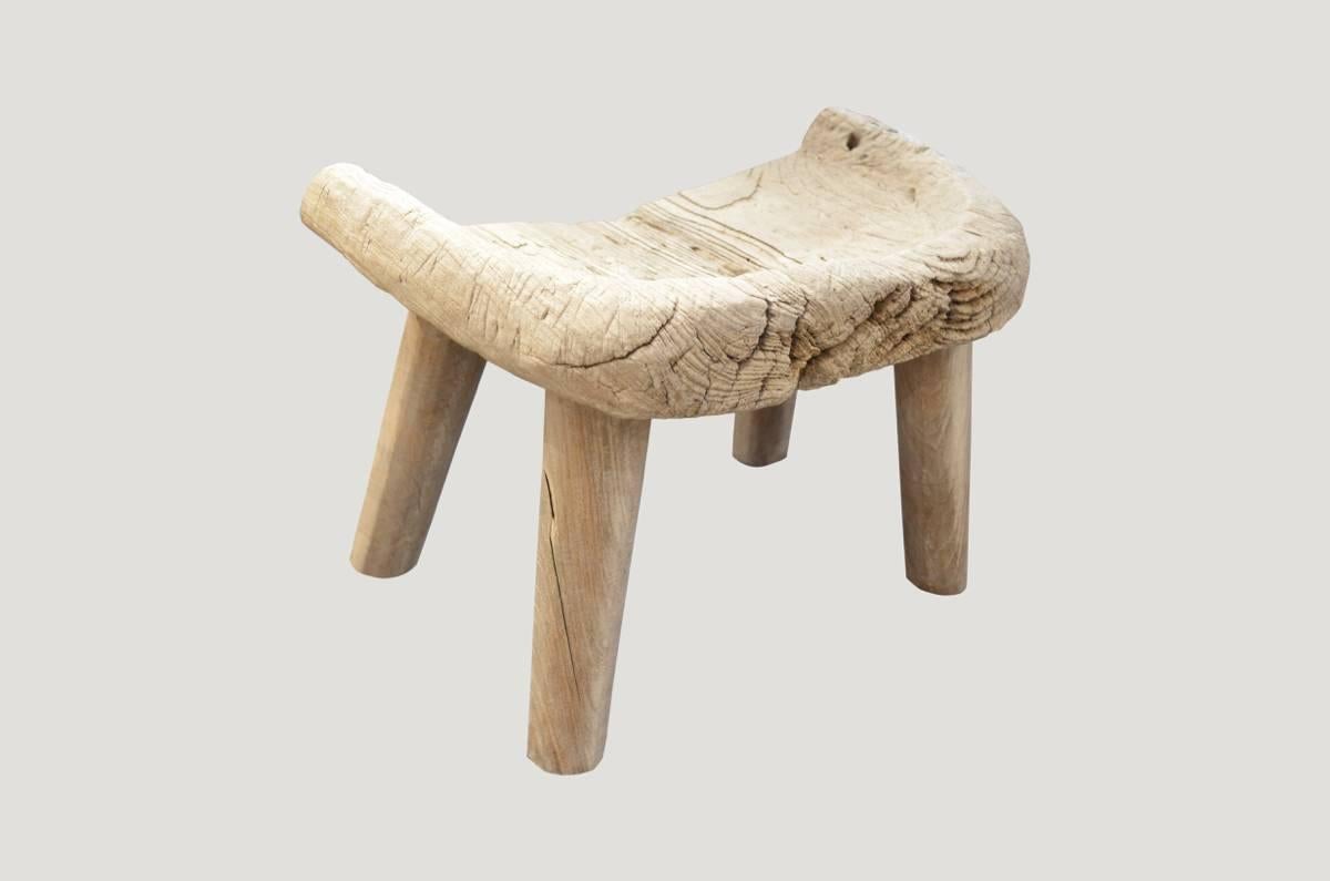 Reclaimed 3” thick slab bleached teak wood stool or side table. Perfect for inside or outside living.

The St. Barts Collection features an exciting new line of organic white wash and natural weathered teak furniture. The reclaimed teak is left to