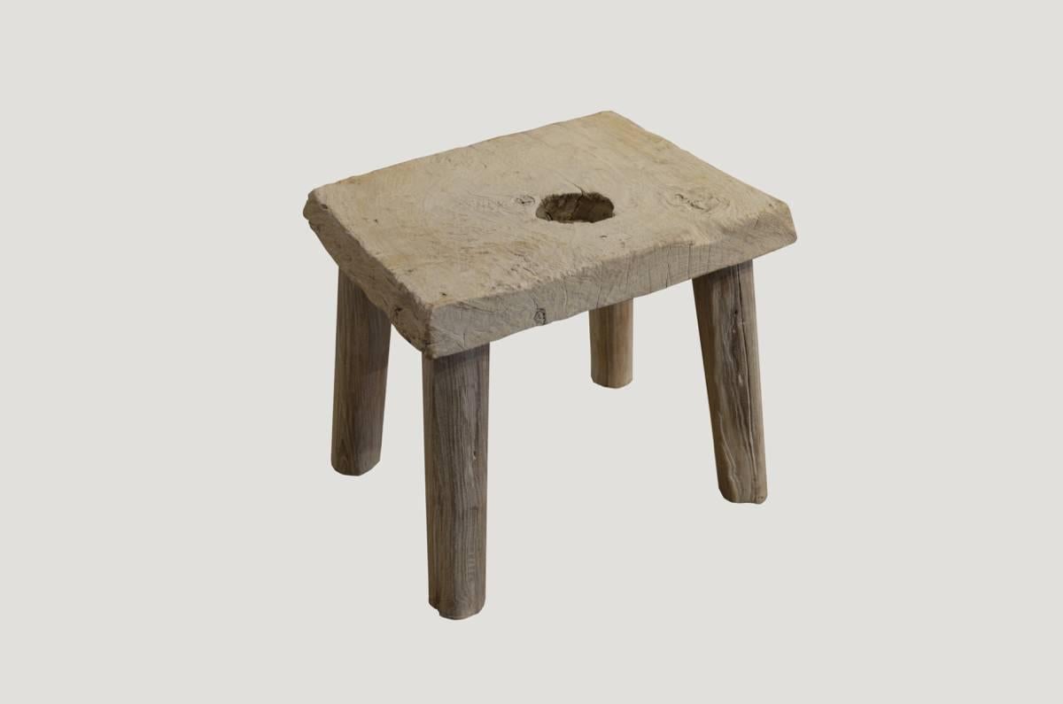 Reclaimed bleached teak wood stool or side table. Perfect for inside or outside living.

The St. Barts Collection features an exciting new line of organic white wash and natural weathered teak furniture. The reclaimed teak is left to bake in the sun