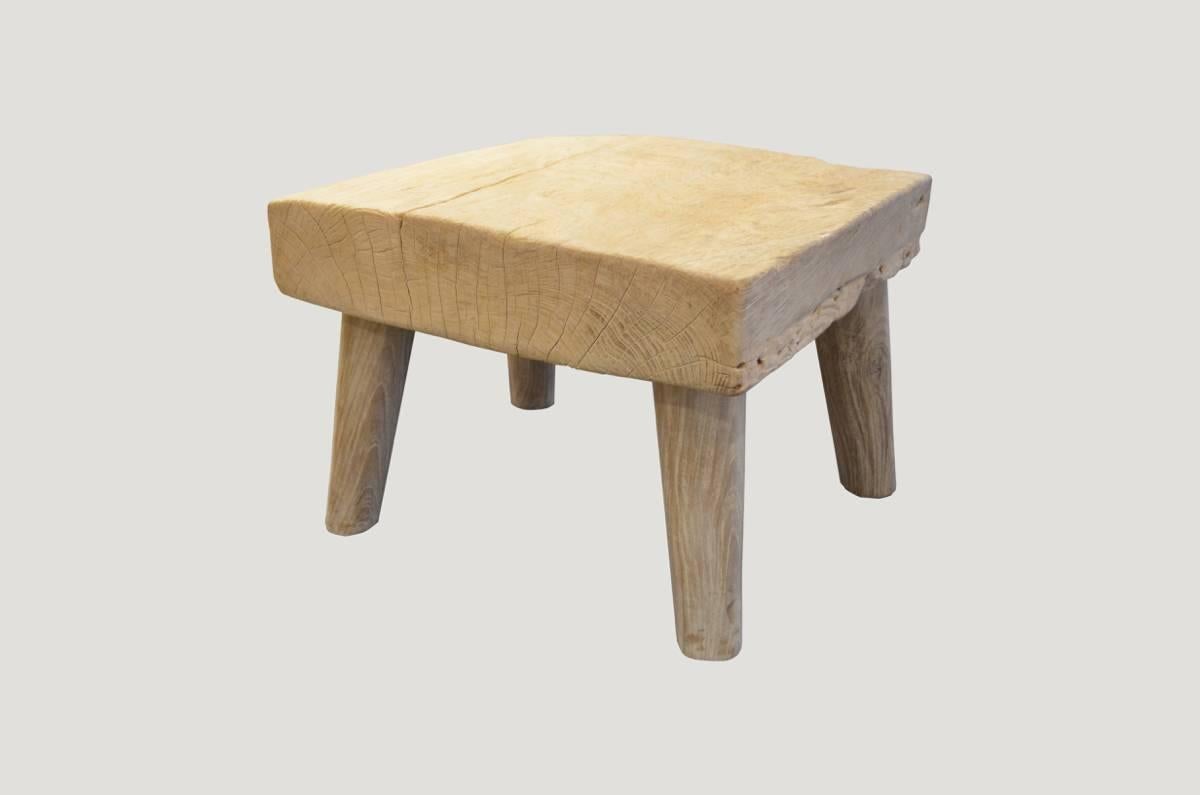Organic Modern Andrianna Shamaris Bleached Teak Wood Stool, Side Table